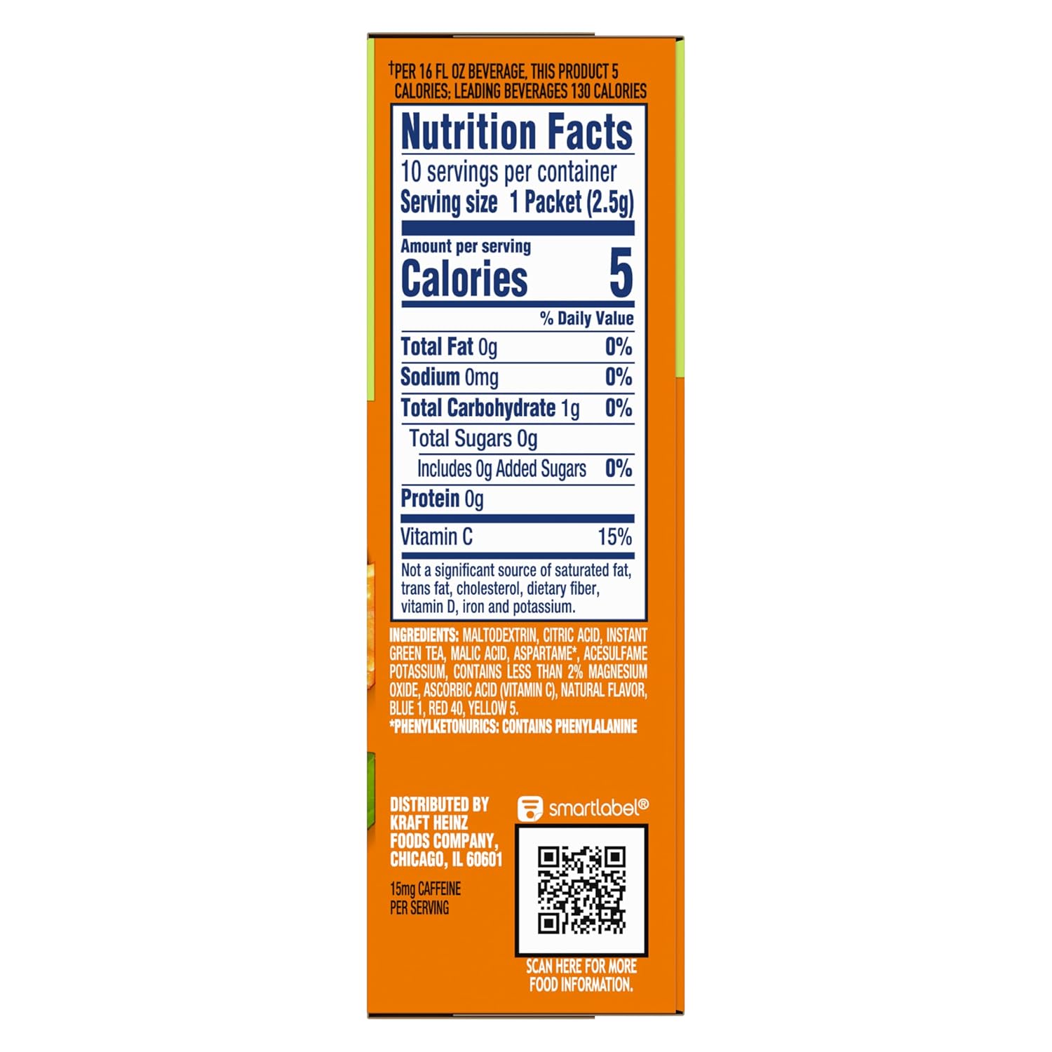 Crystal Light On The Go Peach Mango Green Tea Drink Mix, 10-Packet Box (Pack of 15)