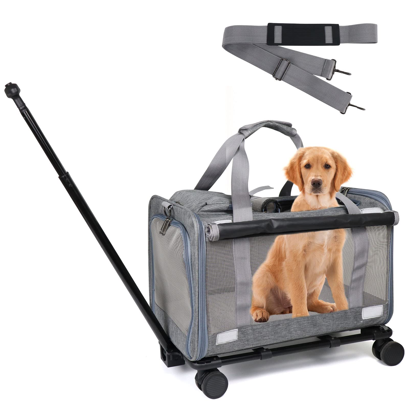 Photo 1 of **PARTS ONLY** **MISSING WHEELS** PROKEI Pet Carrier with Wheels GREY