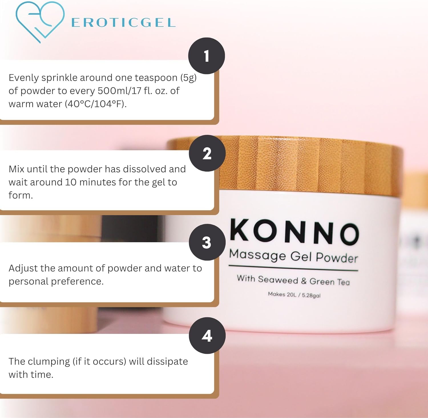 Japanese Nuru Massage Gel Powder 200g | Formulated with Natural Seaweed & Green Tea | Made in Japan | Paraben, & Glycerine Free | Fragrance-Free | Makes 5.28 gal/ 20L | Vegan | Konno - Image 3