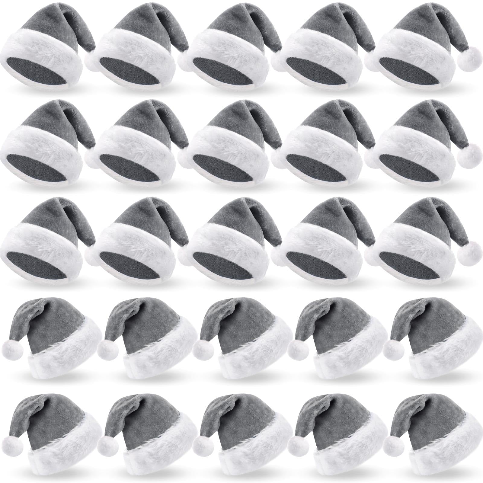 Vicenpal 20 Pcs Santa Hats Bulk for Adults, Gray, Classic