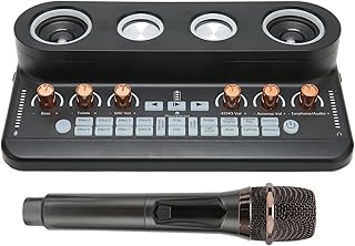 Podcast Equipment Bundle, All in One Sound Card Kit Music Production Equipment with Condenser Microphone, RGB Breathing Light for Live Streaming, Podcast Recording, PC, Smartphone (Black)