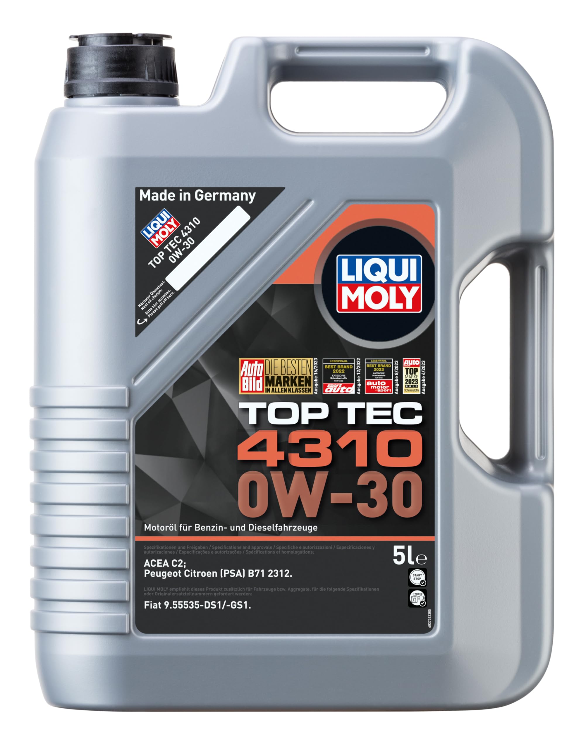 Fits LIQUI MOLY 2362 ENGINE OIL 0W-30 5L TOP TEC 4310   ⭐UK Stock⭐