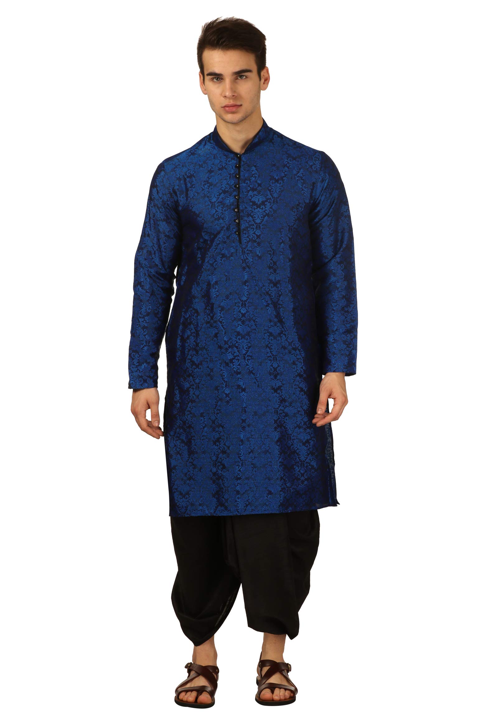 royal kurta Men's Regular Fit Comfortable Silk Blend Dhoti Kurta Set (Blue)-picture-40