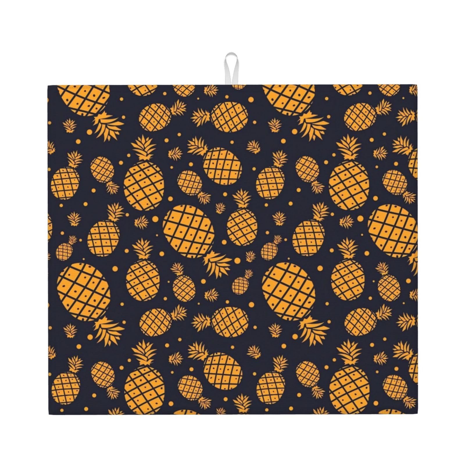 YYHWHJDE Golden Pineapple Prints Kitchen Drying Mat – Absorbent Microfiber Throw for Dishes, Non-Slip Counter Cover, Quick-Dry Layer with Durable Construction