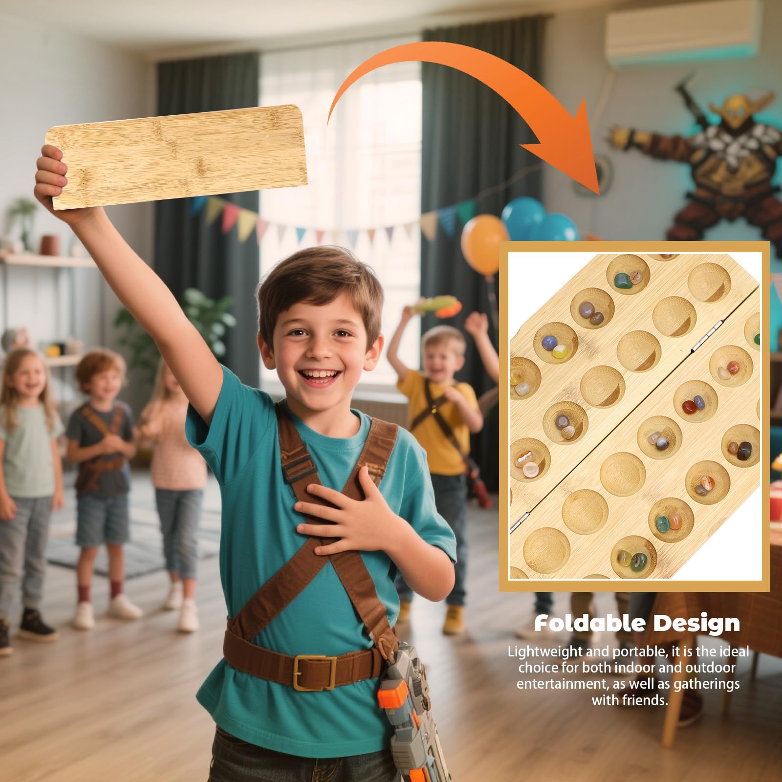 Steinchenspiel Hus - Bao - Kalaha Spiel Edelsteinspiel aus Holz inkl. Edelsteinen Strategiespiele für Kinder Erwachsene