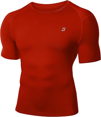 Roadbox Mens Compression Shirt Short Sleeve, Cool Dry Football Base Layer
