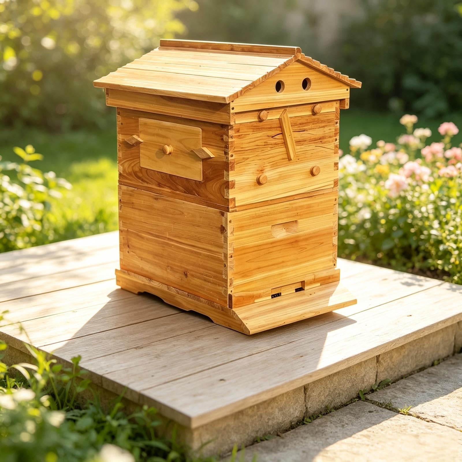 Ruche, Bois de Sapin Ciré avec Fenêtre d'Observation pour Apiculture Jardin