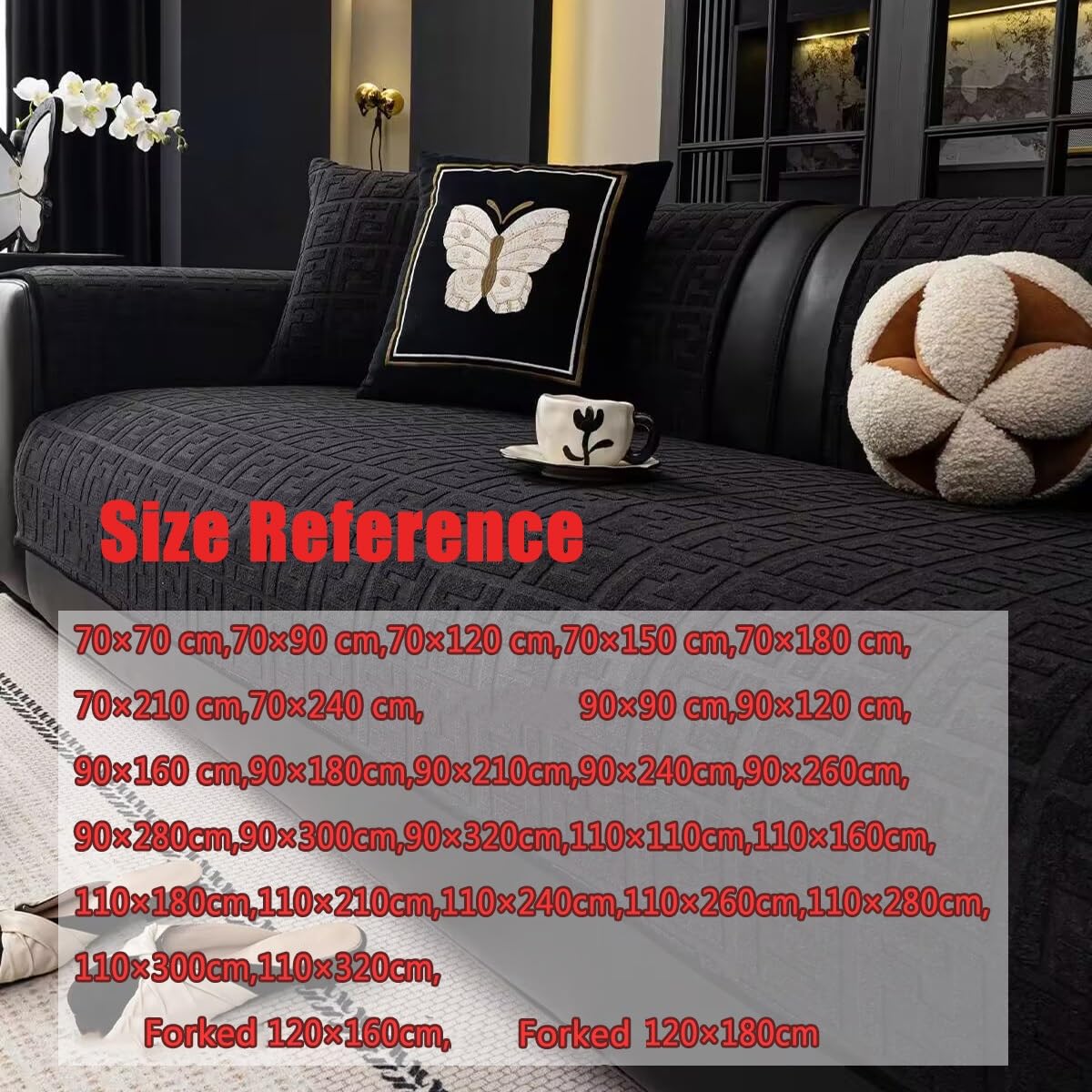 Housse de Canapé Peluche Épais Antidérapant,Plaid Protege Canape Places Assise Protection Anti Griffure Chien Chat Sofa Cover,Coussin de Siège Uniquement(Black,90x300cm)