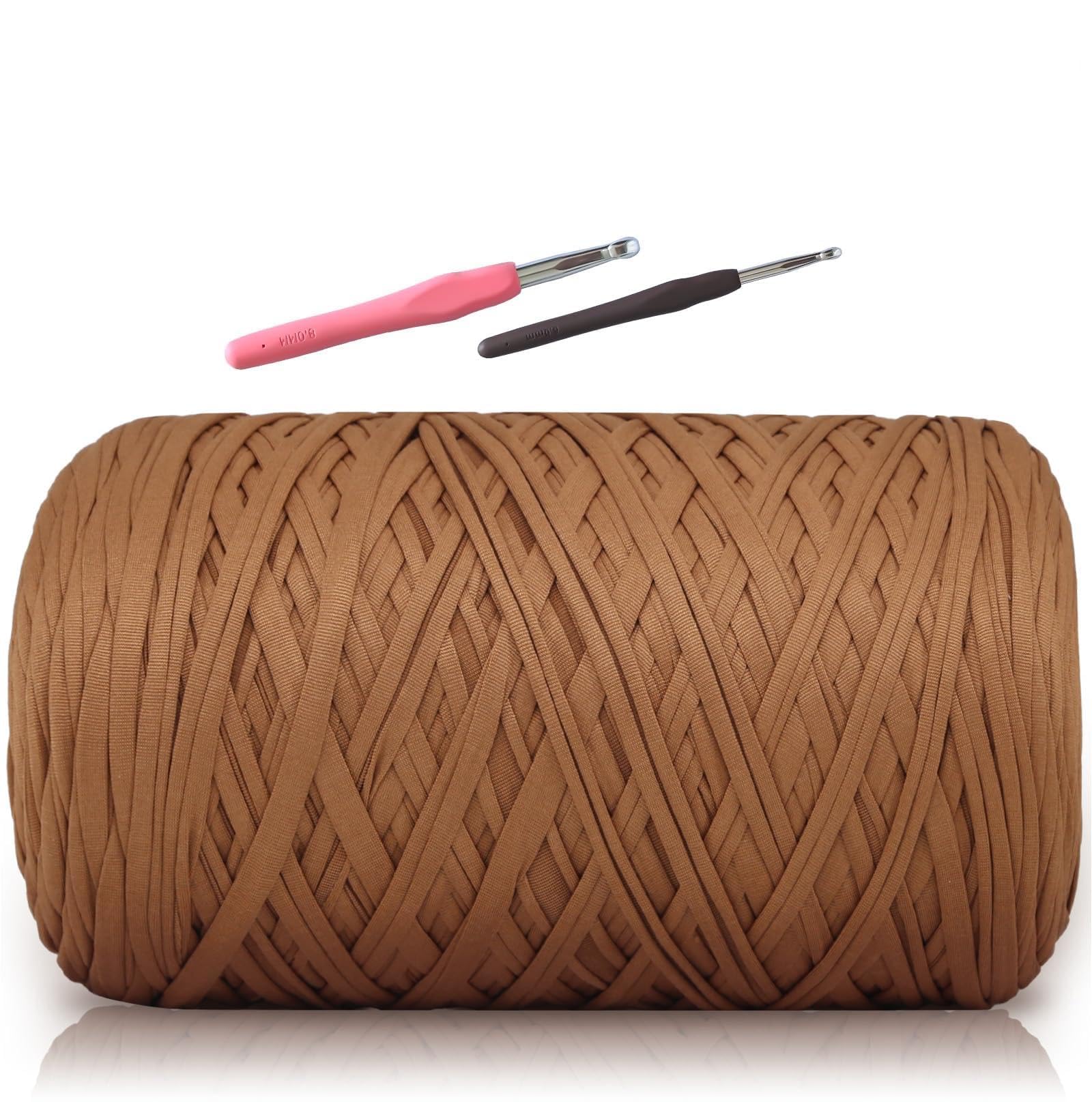 SIMEIQI T-Shirt Yarn 1000g, Soft Elastic Chunky Yarn Camel