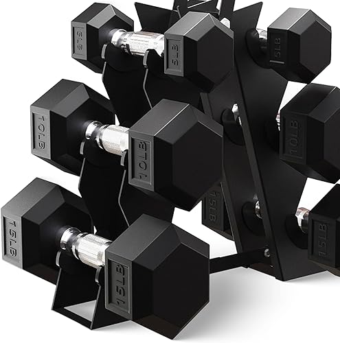 Miniatura 7 de BalanceFrom Premium Rubber Encased Hex Dumbbell Sets, 46LBS Set, 60LBS Set, 100LBS Set