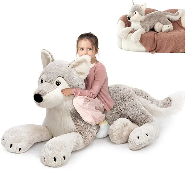 MaoGoLan Large Wolf Stuffed Animal for Boy, Giant Wolf Plush Toy for Girl, Stuffy Coyote for Kid, Realistic Stuffed Coyote Plush Pillow for Baby Shower, Birthday Gifts or Party Favor, 47 inches