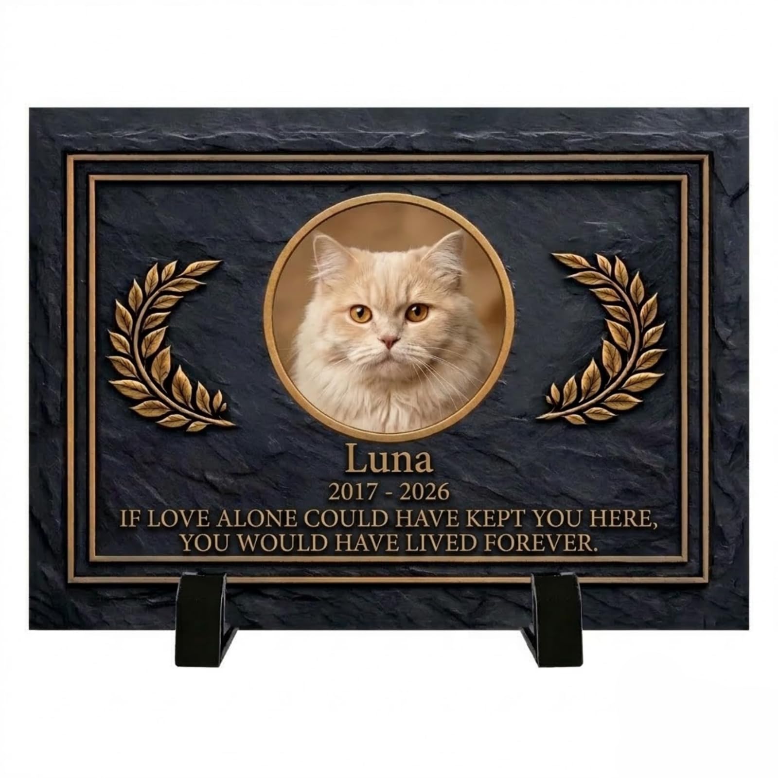 Umitive Custom Pet Memorial Stone - Personalized Cat Grave Marker with Name & Photo - Sympathy Gifts for Loss of Beloved Pet - Cemetery Decor - Rainbow Bridge Memorial for Cats (Style N)