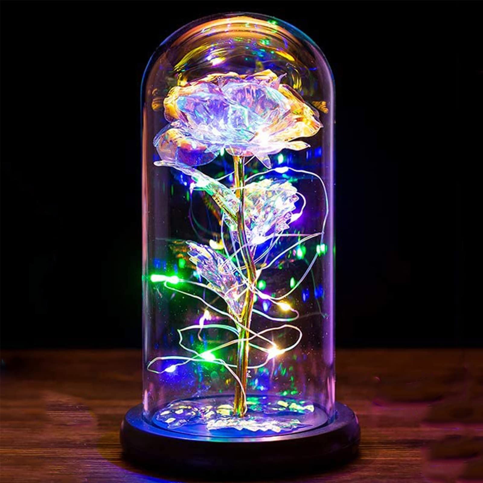 Birthday Gifts for Women Galaxy Colorful Rose Gifts for Women Crystal Flowers Eternal Rose Gifts for Mum Her Girlfriend Grandma Sister Nana Birthday Wedding Anniversary Light Up Flower in Glass Dome
