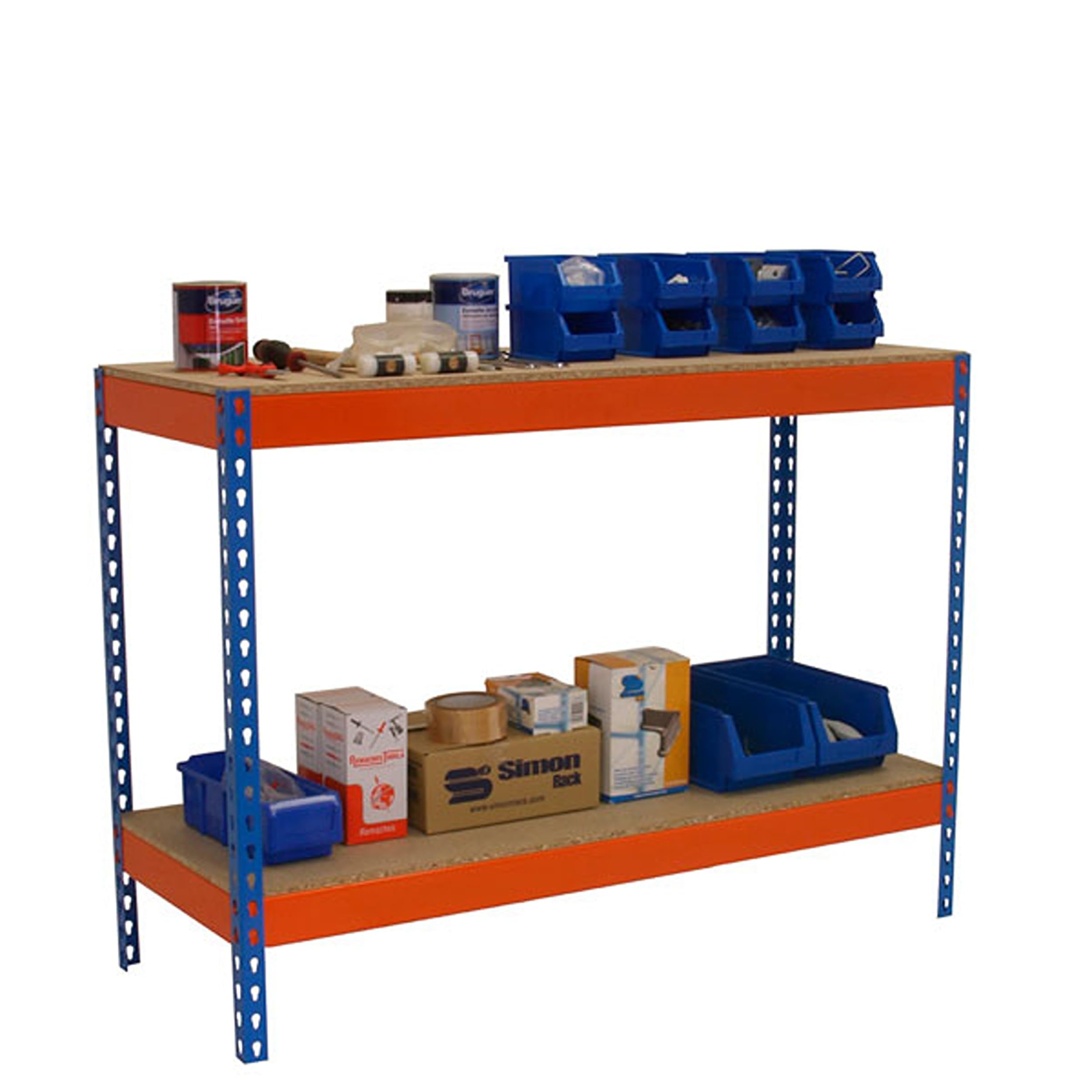 Simon Rack Banco de Trabajo Taller 1800x450 mm - BT Basic | Capacidad Carga 400 kg, Montaje sistema clic, Pintura anticorrosión, Azul/Naranja