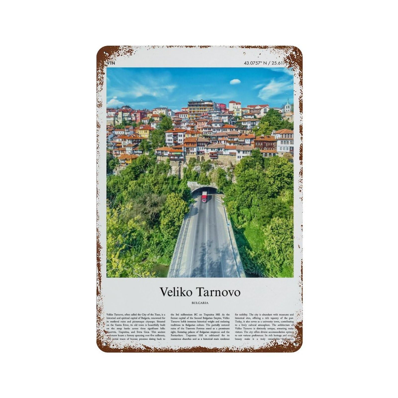xiaoxiaoshen Veliko Tarnovo Bulgaria City Scenery Wall Decor Art Metal Tin Poster Modern Home Decor Art Home Bar Shop Decorations Vintage Sign 30x20cm