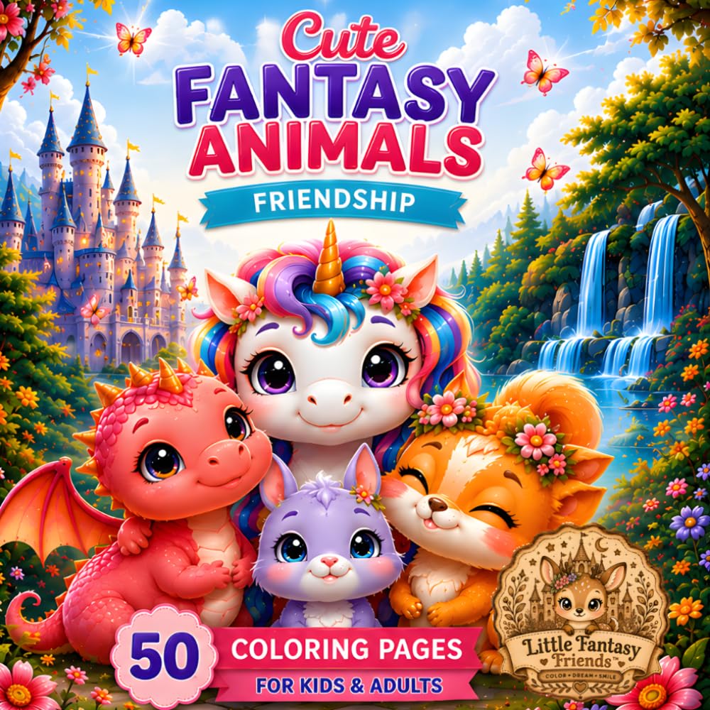 Cute Fantasy Animals Friendship Coloring | Book 50 Pages | for Kids & Adults: 50 Adorable Coloring Pages Featuring Magical Animal Friends, Enchanting ... for Kids, Teens, and Adults (Fantasy Friends)