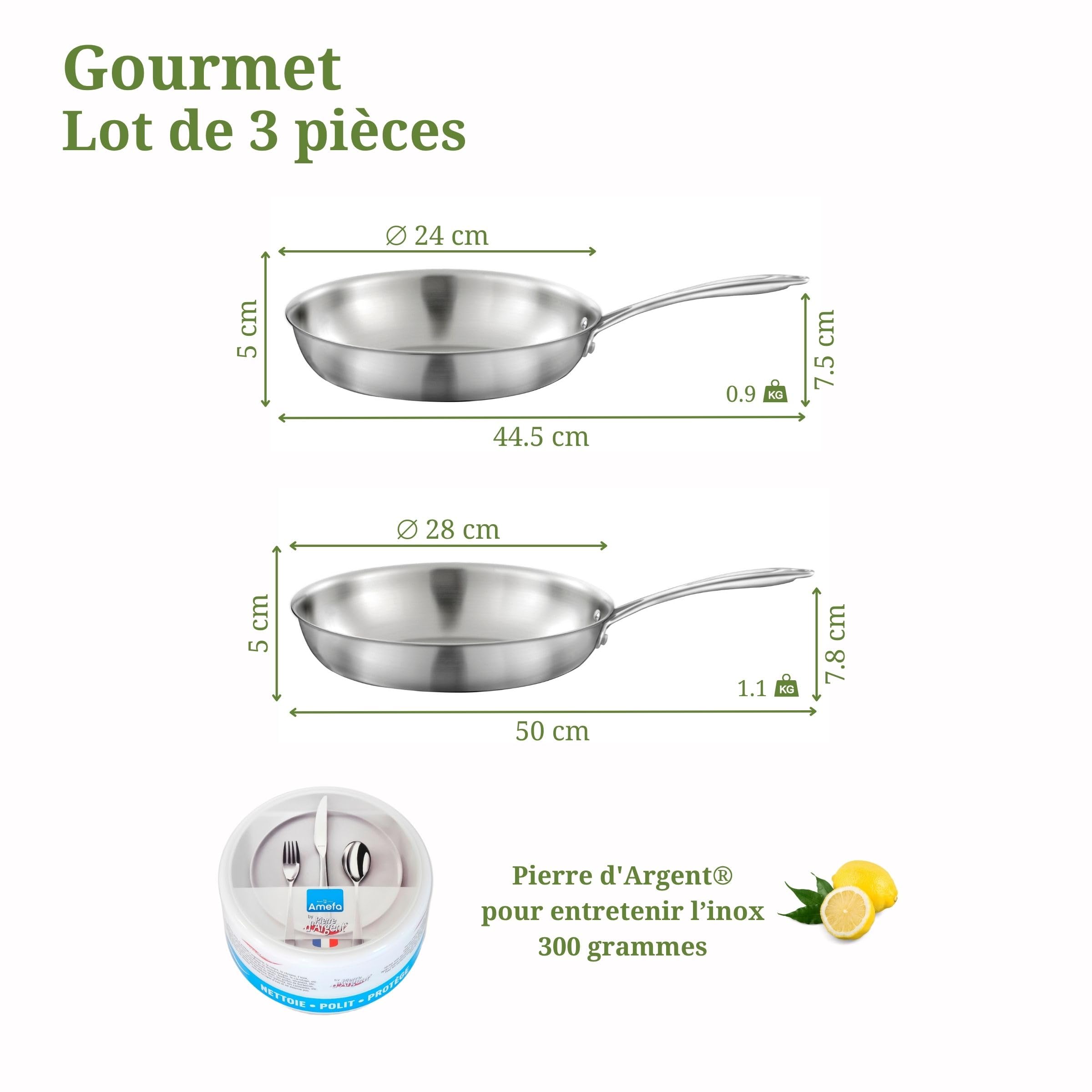 Cuisinox Gourmet Sauteuse 24 Cm Inox Triply - Compatible Tous Feux Dont Induction - Acier 18/10 - Poignée Fixe + Couvercle - Made In France Sauteuse Tout Inox Made In France