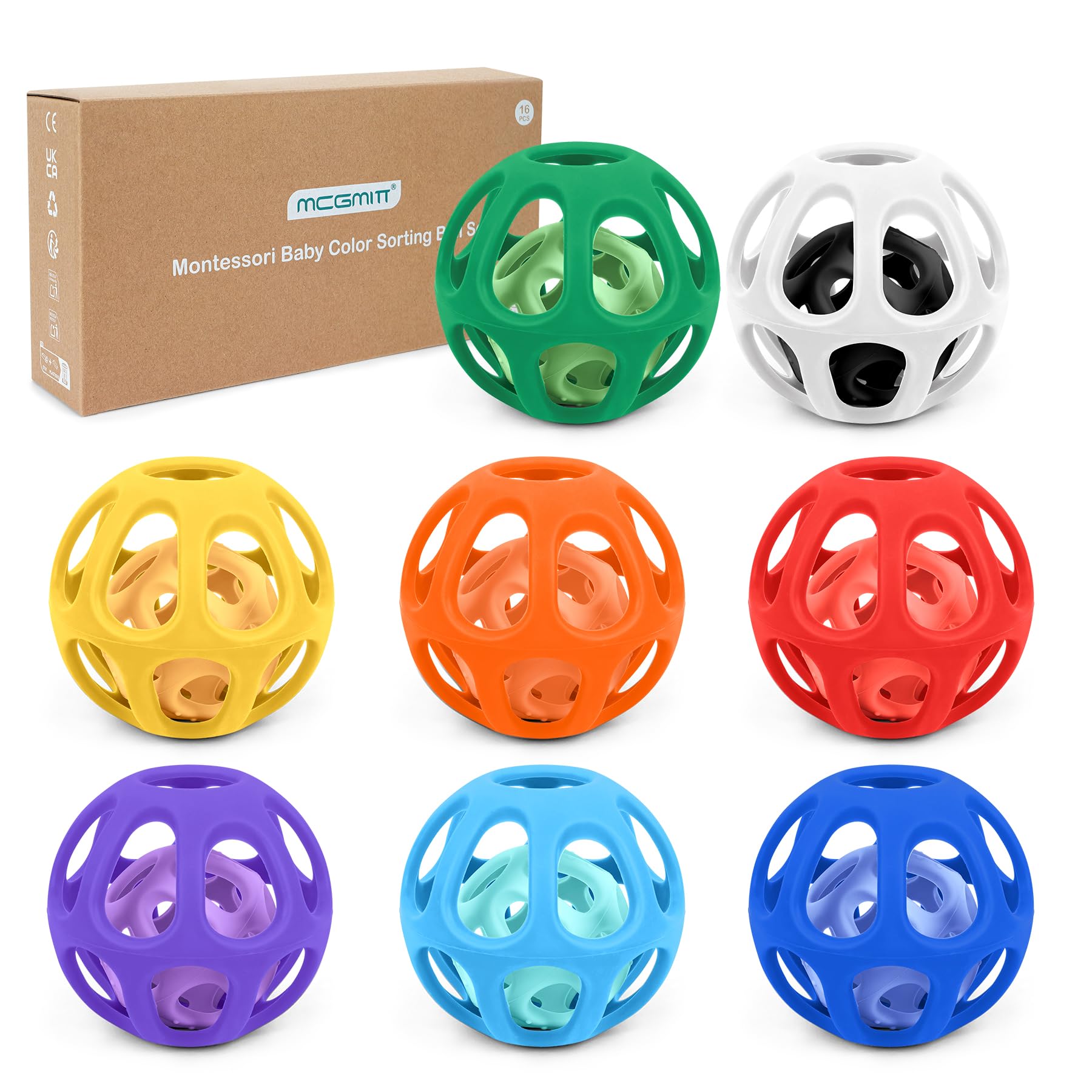 MCGMITT Balles Sensorielles Bébé 8 Pièces en Silicone, Jouet d’Éveil Montessori Texturé, Jouet de Dentition et de Préhension, Jeu de Bain, Développement Sensoriel et Motricité, Sans BPA, Dès 6 Mois