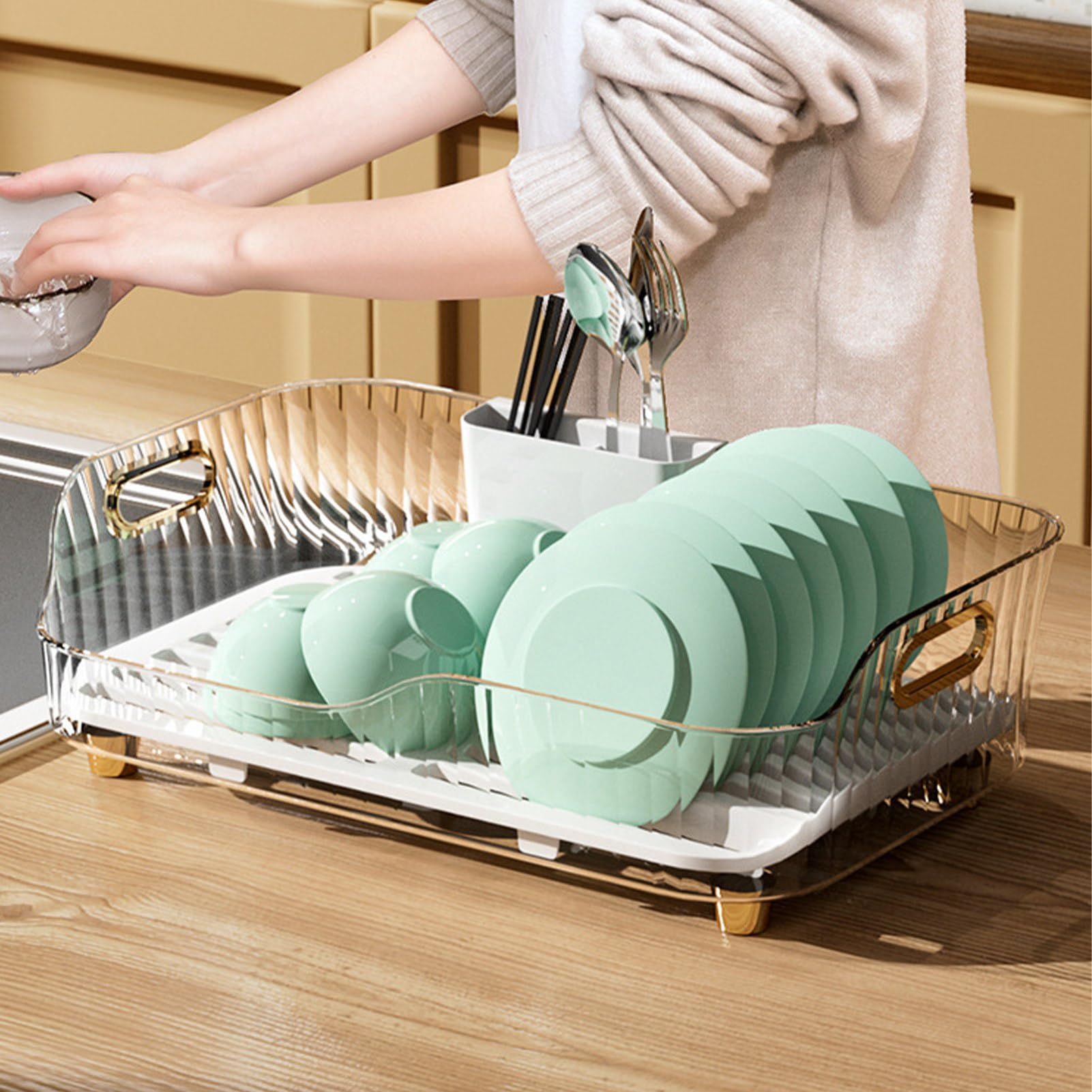 Abtropfgestell mit großer Kapazität, abnehmbarer Kunststoff-Geschirrtrockner mit Belüftungslöchern, schnell trocknend, minimalistisches Design, effiziente Geschirrentwässerung und Aufbewahrungslösung