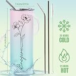 Tumbler personnalisé avec nom et fleur de naissance, tumbler de café personnalisé avec lis et paille - 16 Couleur, Mug de voyage en acier inoxydable, Cadeaux d'anniversaire personnalisés pour les femmes, maman, épouse, Amis, Sœurs