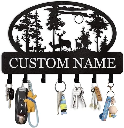 Llavero personalizado para pared, ganchos de metal personalizados para llaves de cabaña de ciervo con nombre, ganchos de metal para llaves,