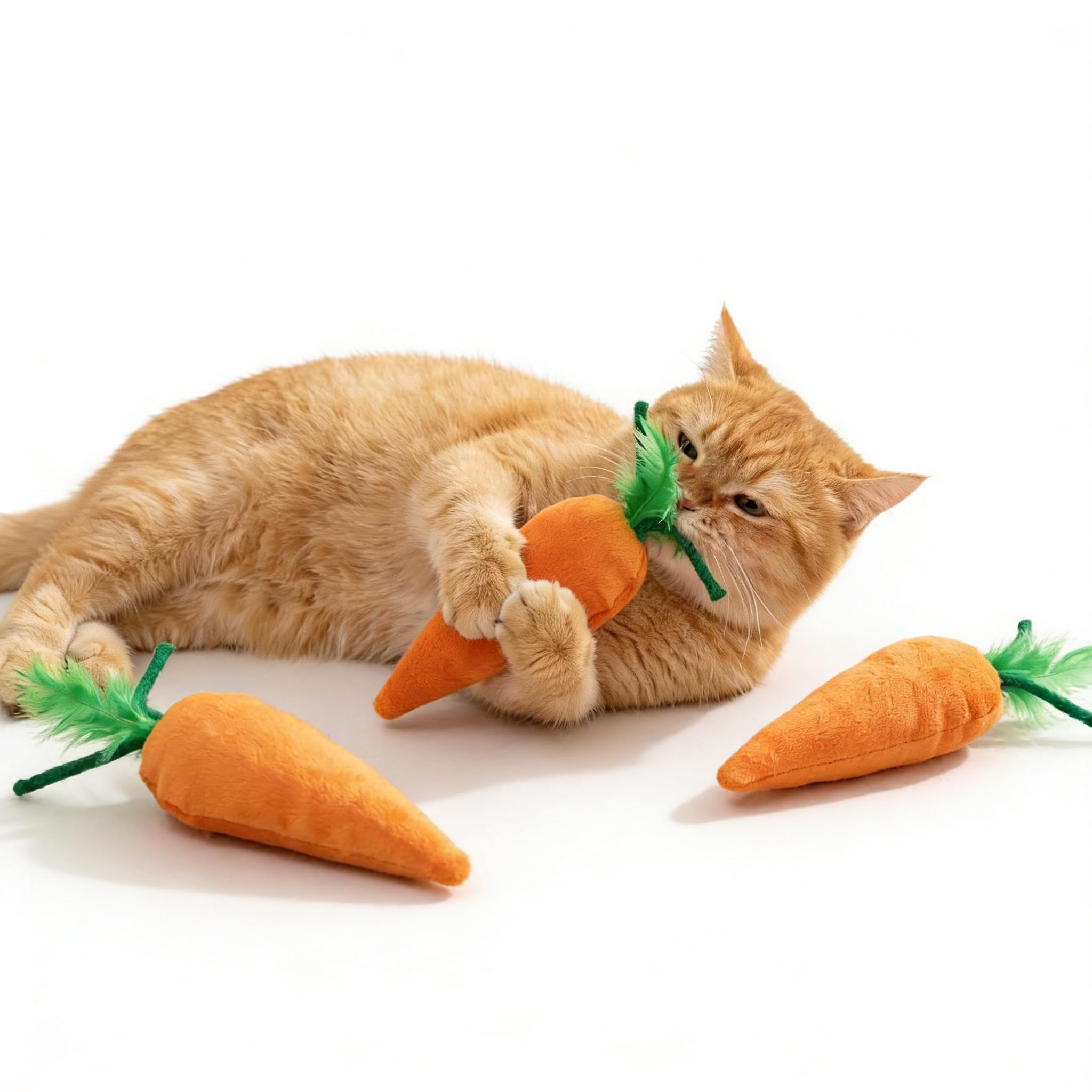 Ertzinla Catnip Toys for Cats 2 Pack - Carrot Plush Cat Toys with Natural Catnip, Interactive Kitten Chew Toys, Soft Plush Cat Play Toys for Indoor Cats, Fun Cat Supplies (Orange)