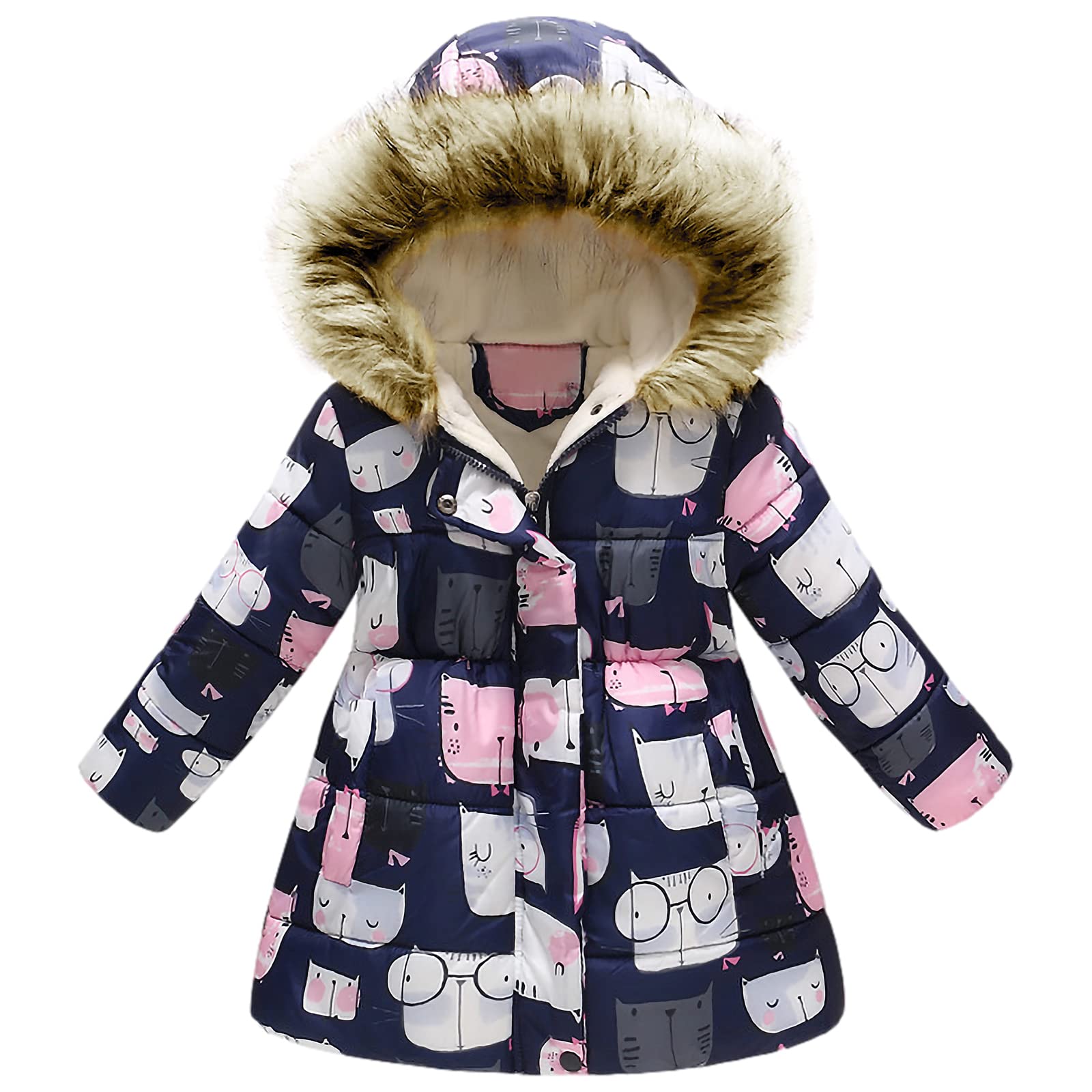 amropi Abrigos Niñas Floral Chaqueta con Pelo Capucha Bebe Invierno Caliente Ropa por 2-10 años