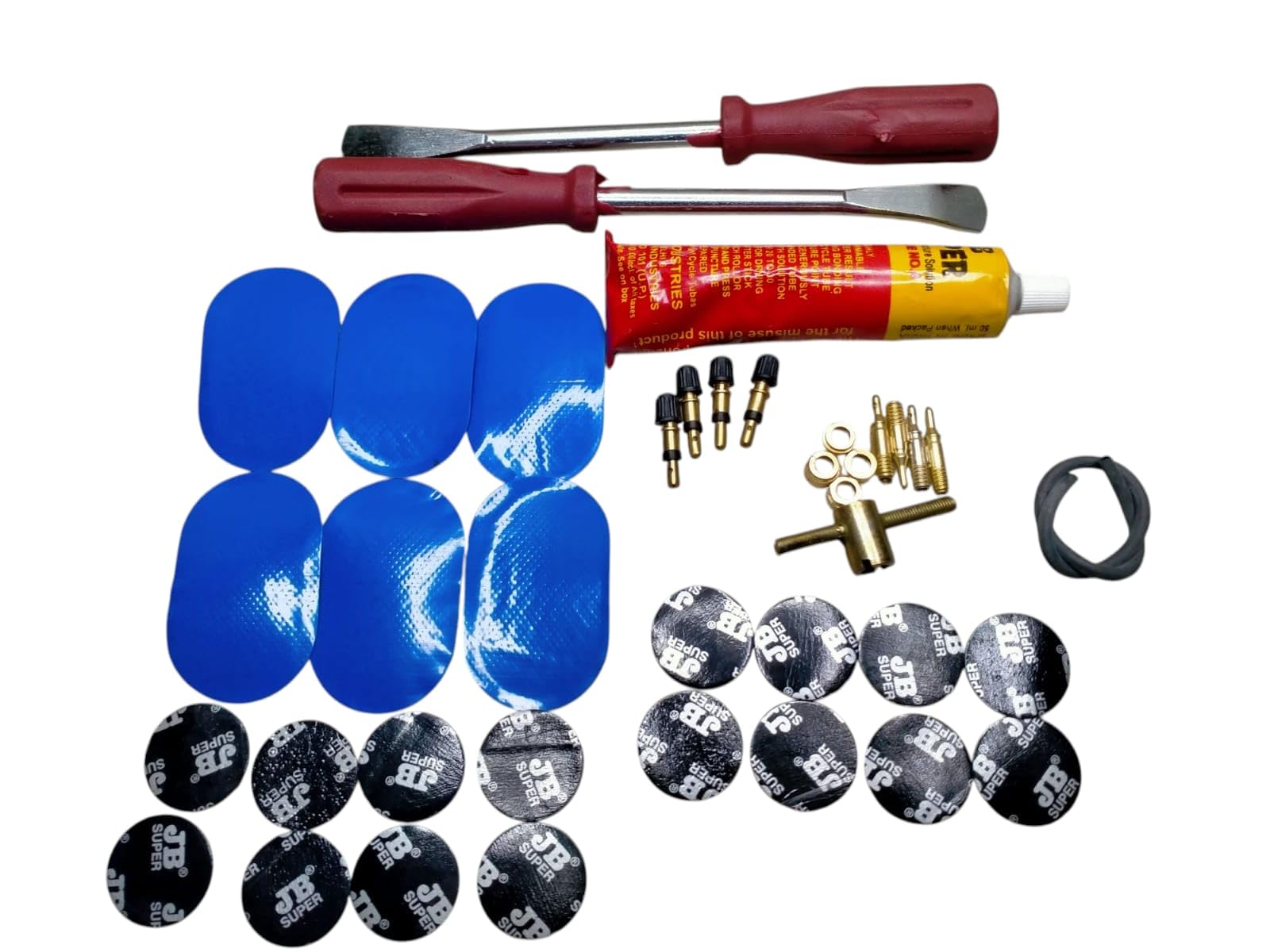 CYIDER 40-Piece Bicycle Puncture Repair Kit | Tyre Levers, Small & Big Patches, Valves, Valve Dye, Emery Paper, Glue | Universal Cycle Tube Repair Tool Kit for All Bicycles Types