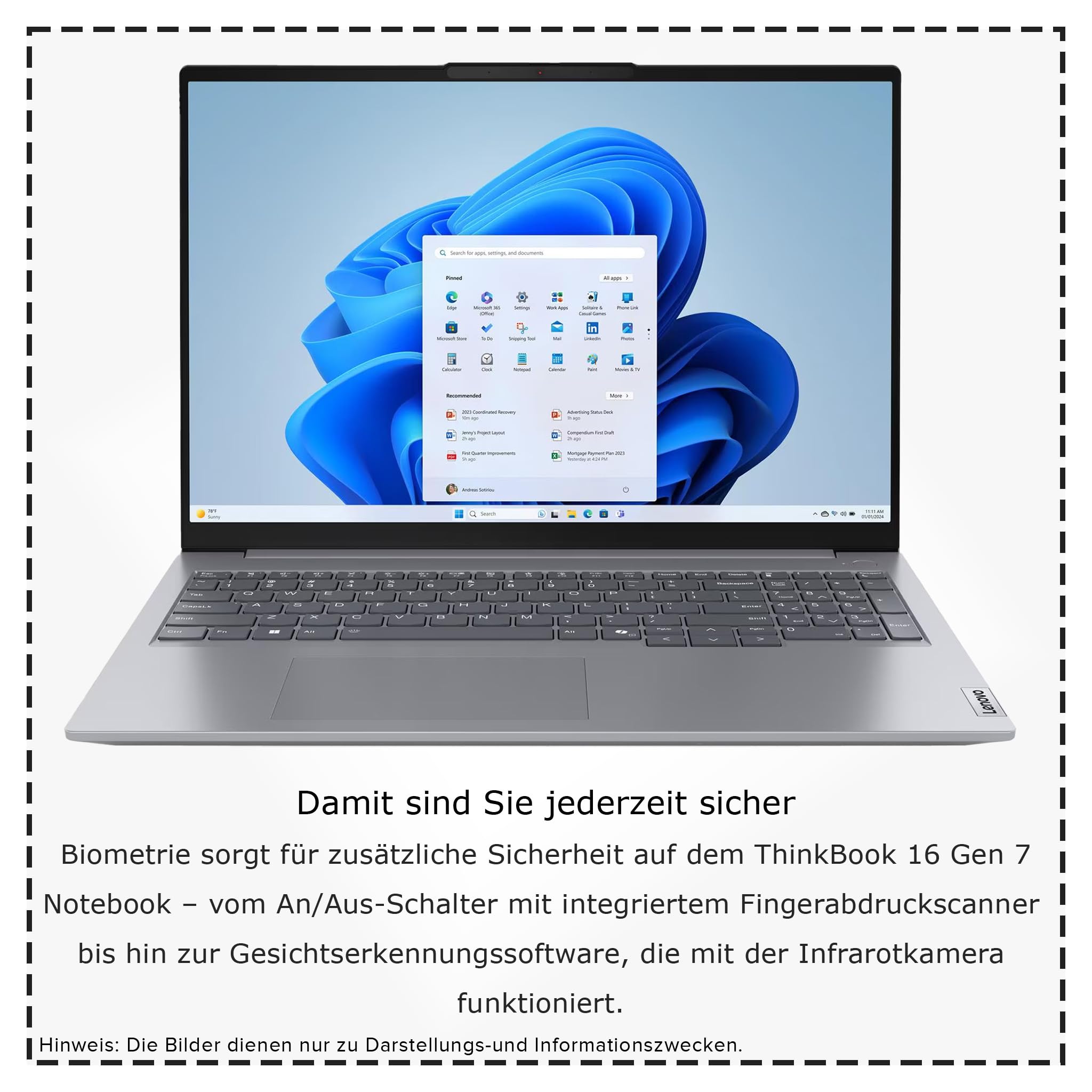 Lenovo ThinkBook 16 G7 ARP Business Laptop, AMD Ryzen 5-7535HS, 16 GB DDR5 RAM, 512 GB PCIe SSD, 16" WUXGA Display, AMD Radeon 660M Graphics, Deutsches Tastatur-Layout, Windows 11 Pro, Arctic Grey