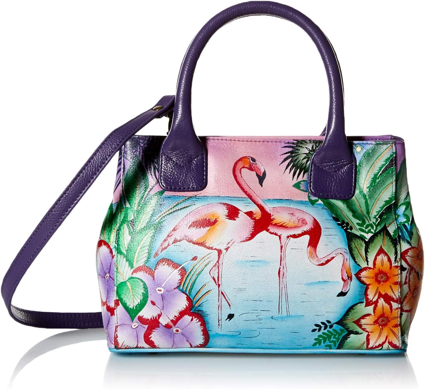 Anna by Anuschka womens N157Anna By Anuschka Hand Painted Leather Women's Small Convertible Tote,Tropical Flamingos,Tropical Flamingos