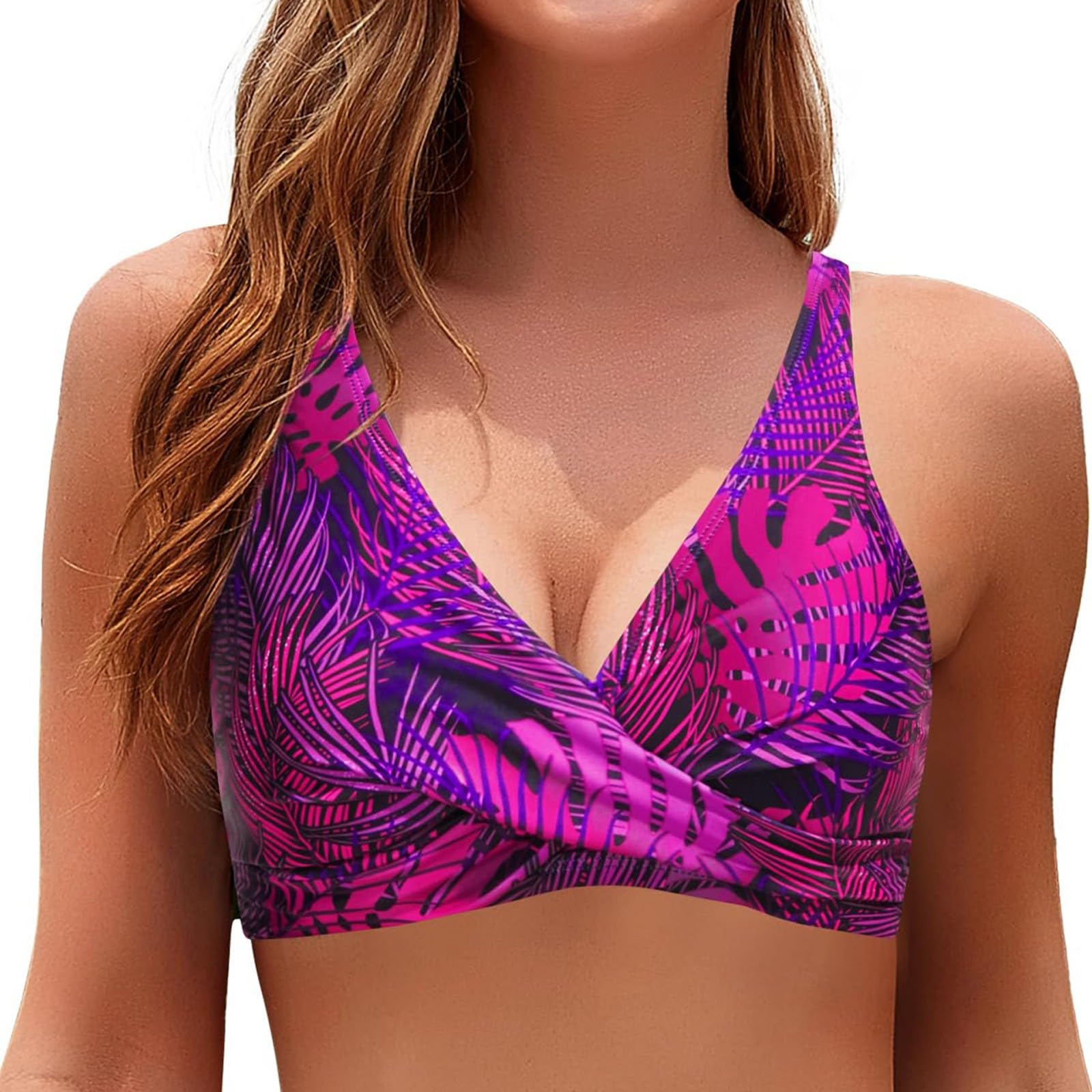 Bikini damskie zestaw top pełne pokrycie bez dołu stroje kąpielowe push up biustonosz sportowy kostiumy kąpielowe topy, fioletowy, XL