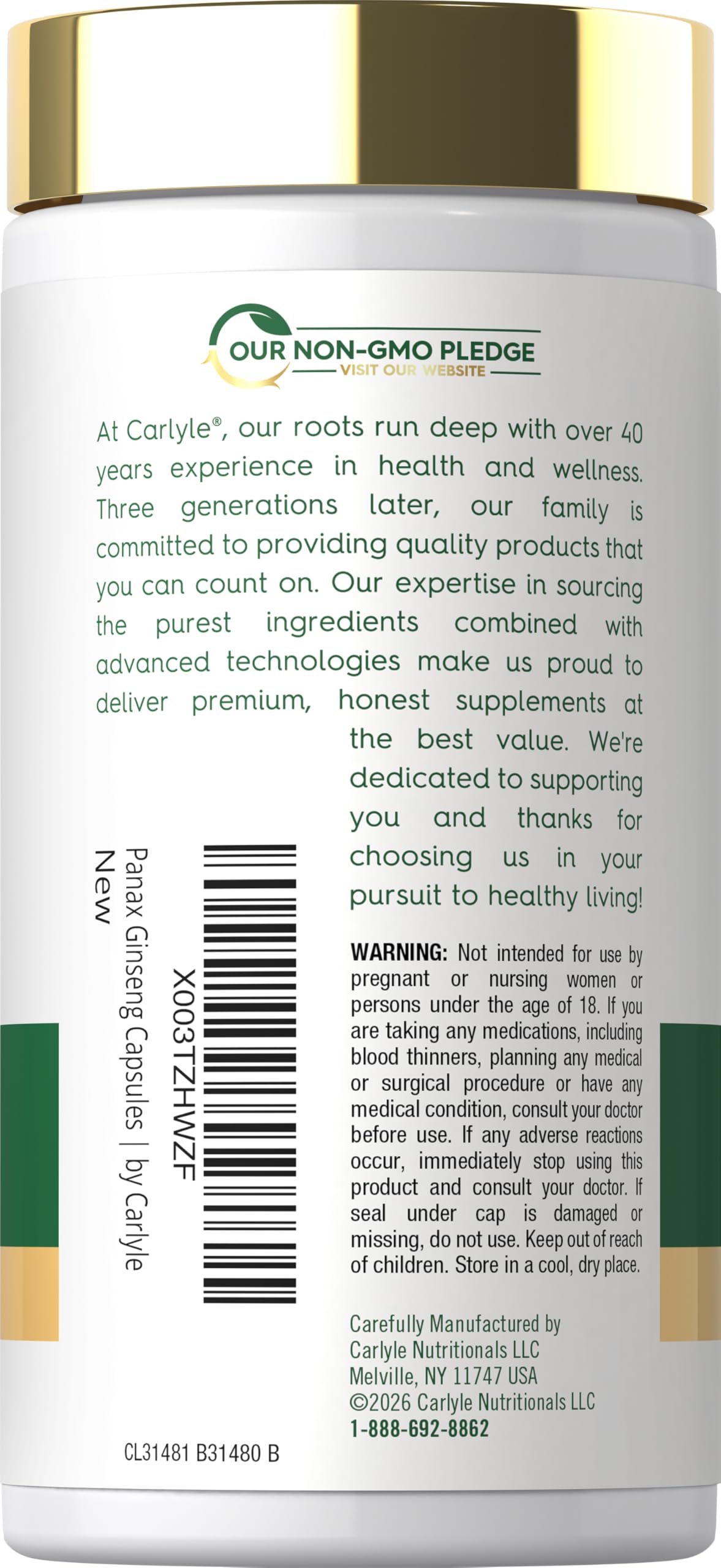 Carlyle Panax Ginseng & Ginkgo | 120 Vegetarian Capsules — Amazon image 3