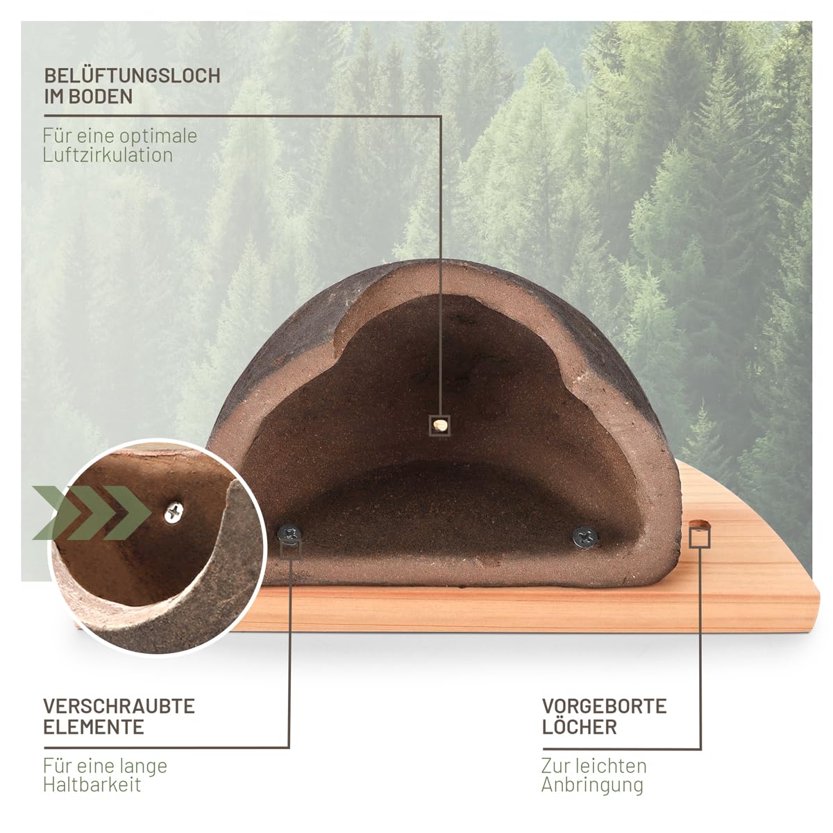 Nido per rondini in legno massiccio e argilla naturale wildtier liebe - resistente agli agenti atmosferici