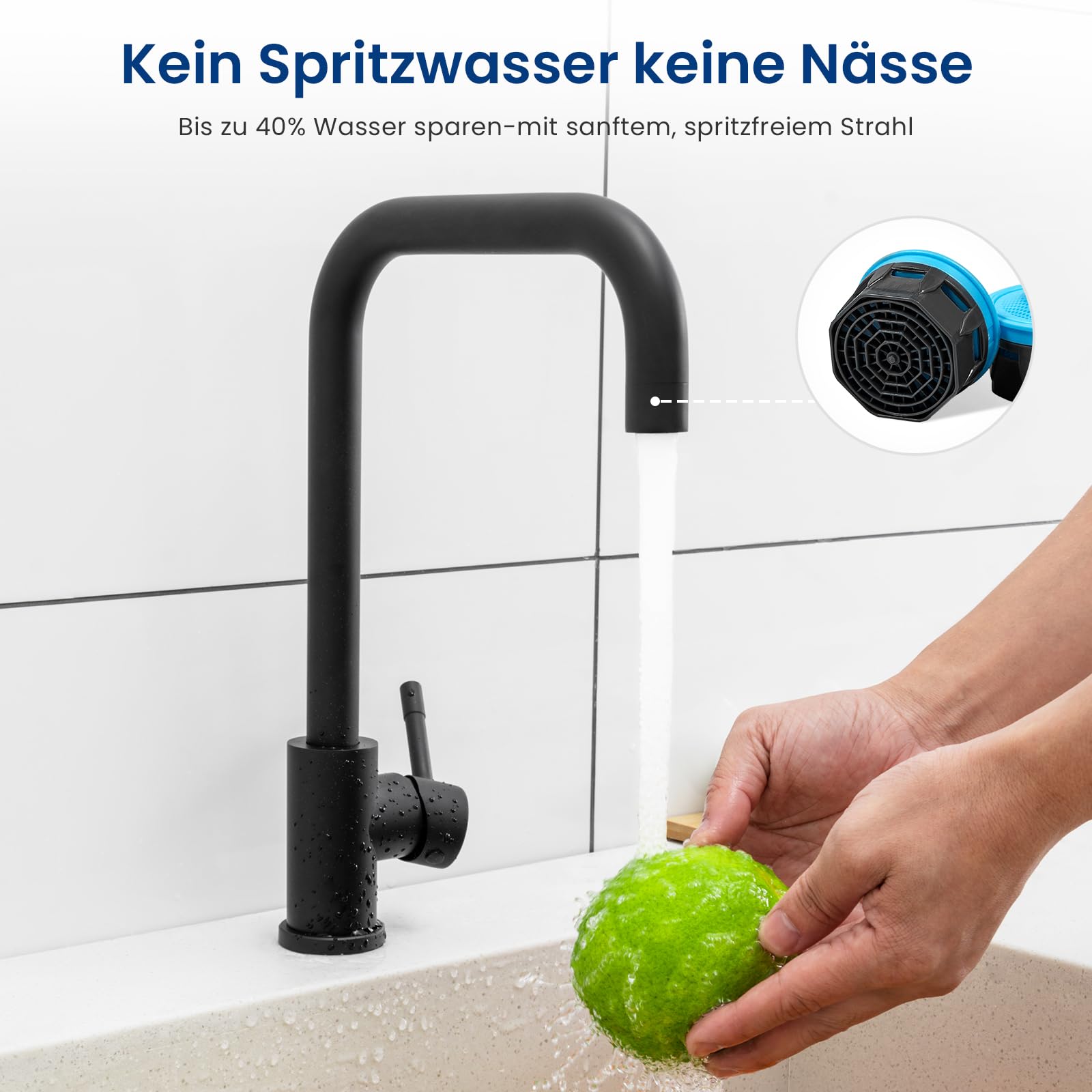 CECIPA Wasserhahn Küche Schwarz aus Edelstahl, Hochdruck Küchenarmatur 360° Drehbar, Spülenarmatur mit Einhebel für Warm und Kalt, Küchen Wasserhahn, G3/8 Anschluss Armatur | Spülenarmatur mit Einhebel für Warm und Kalt, Küchen Wasserhahn aus Edelstahl, G