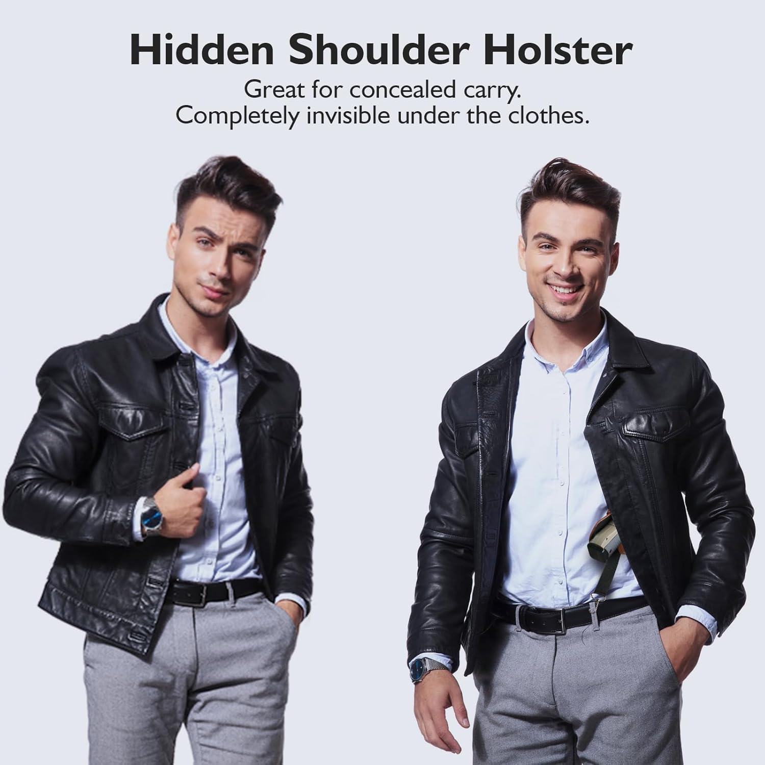 Shoulder Holster General Horizontal Gun Holster Adjustable PU Leather for Concealed Carry with Double Magazine Pouch - Fit 1911, Glock 17/19/23 and Most Kinds of Pistols- for Right Hand use