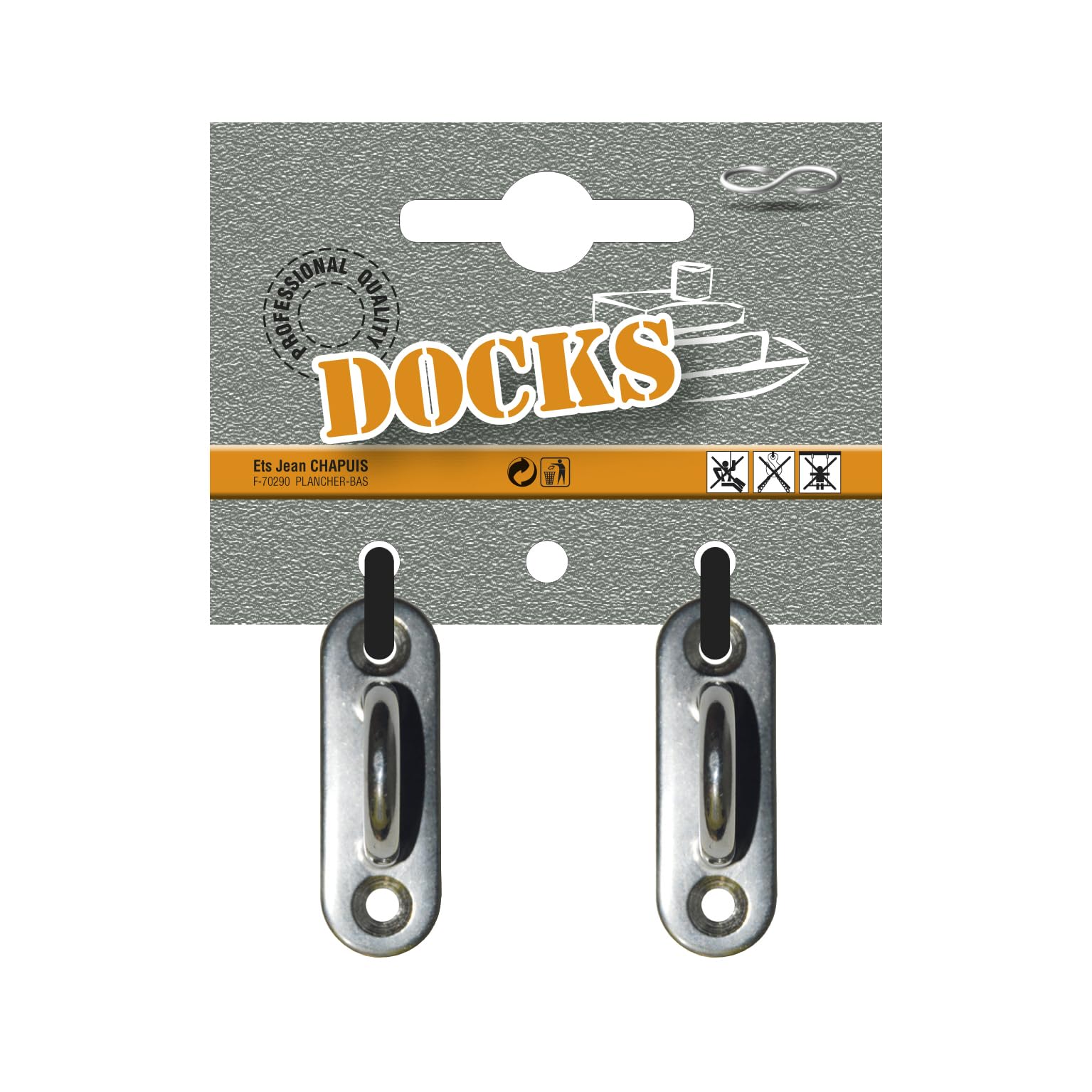 Docks GMAR29 Confezione di 2 piastrine con occhielli - Acciaio inossidabile - Interasse 17 mm - 60 x 20 mm