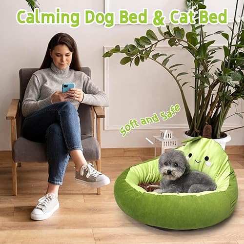 Miniatura 3 de Cama calmante para perros y gatos con aguacate para perros pequeños, bonita cama redonda para gatos, cama de felpa lavable
