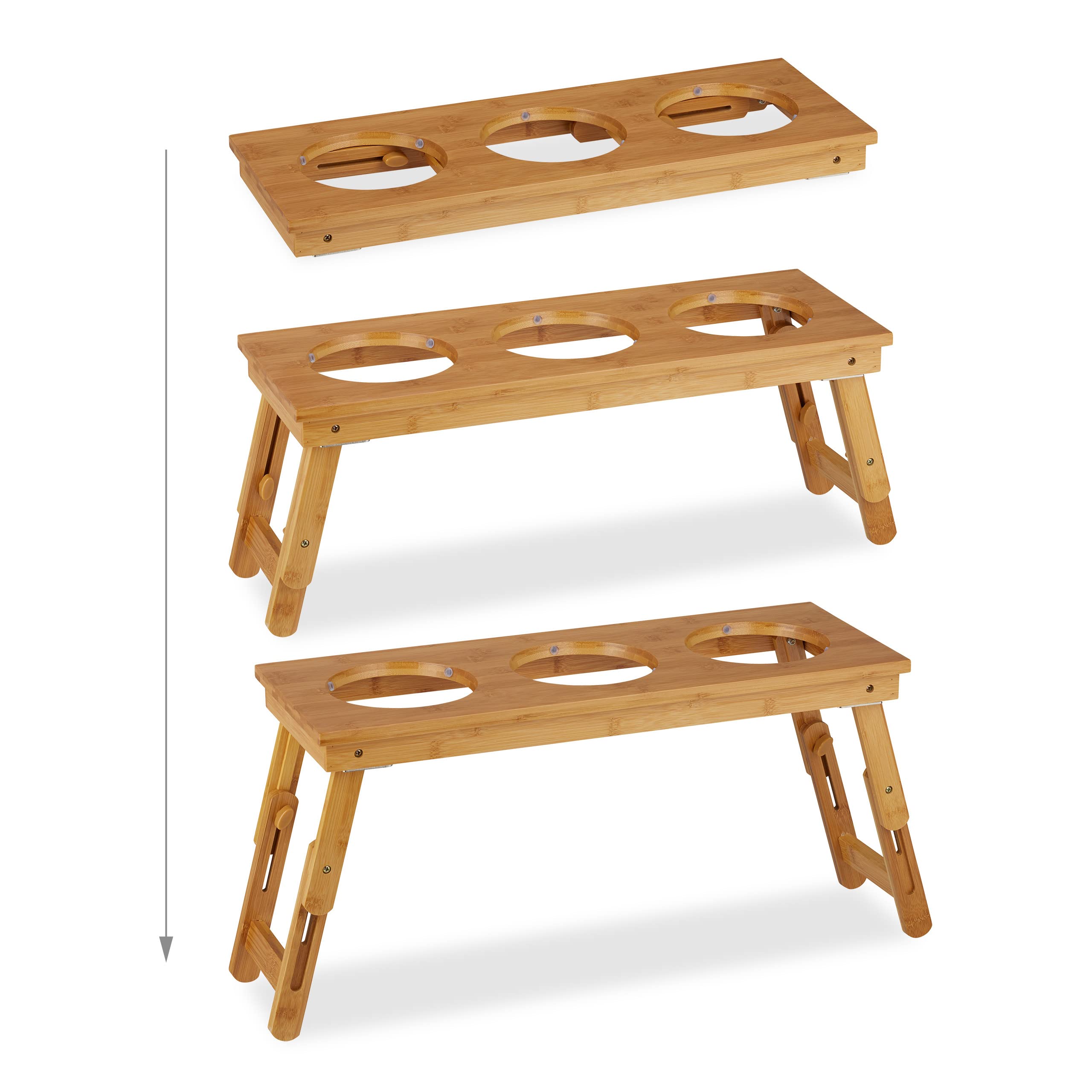 relaxdays Ciotole Rialzate, per Cani di Media Taglia, Acqua & Cibo, Regolabile & Pieghevole, 31x70x23 cm, Legno Naturale