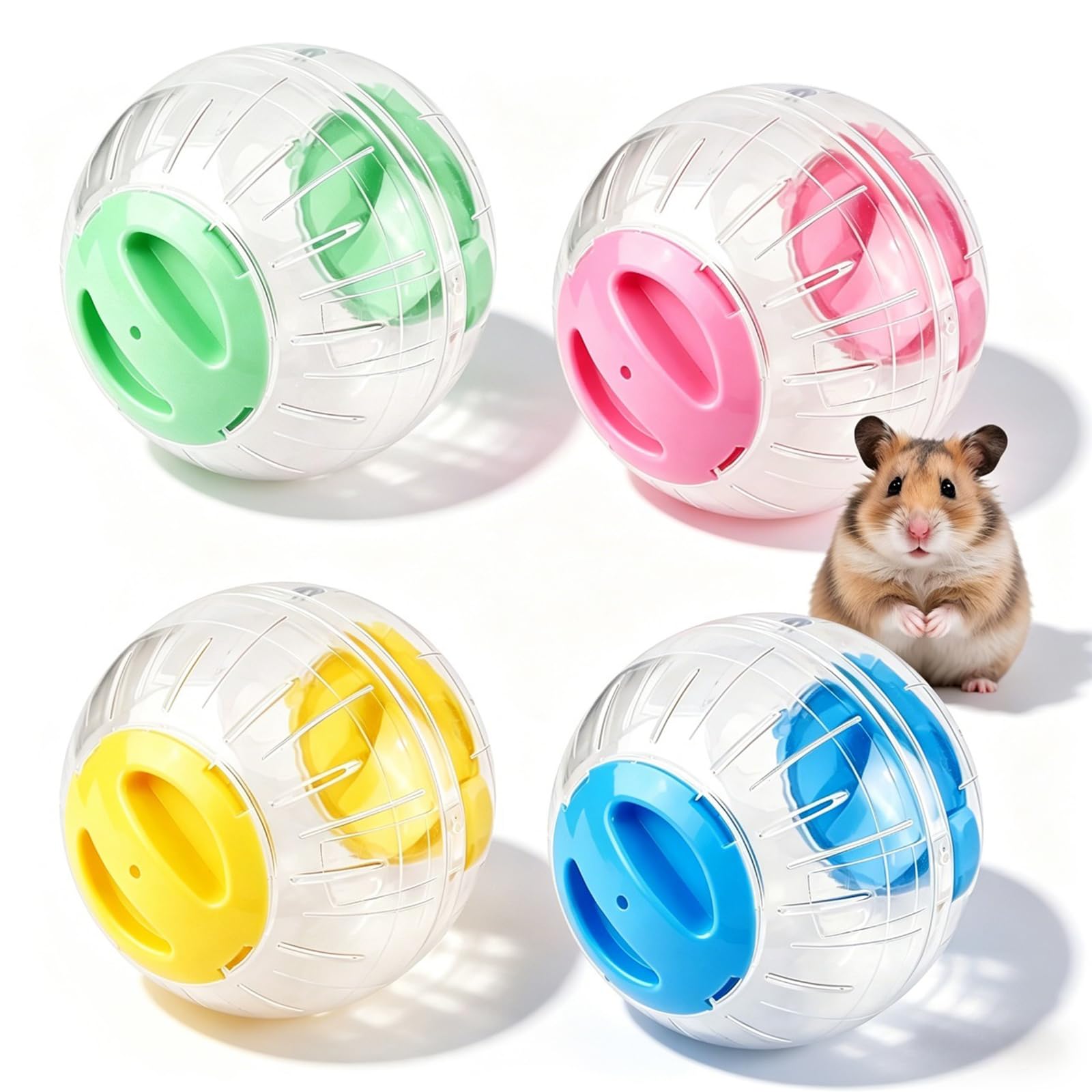 4PCS Hamster Ball, Hamster Balls for Syrian Hamsters, Transparent Small Animal Activity Toy Gerbil Toys Ball for Dwarf Hamsters Small Pet (Blue, Pink, Green,Yellow)