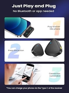 ByteWave Wireless Lavalier Microphone for iPhone Android, Bluetooth Mini Mic Phone Mic with Noise Reduction,Wireless Microphones Ideal for Vlog, TikTok Content Creator Equipment