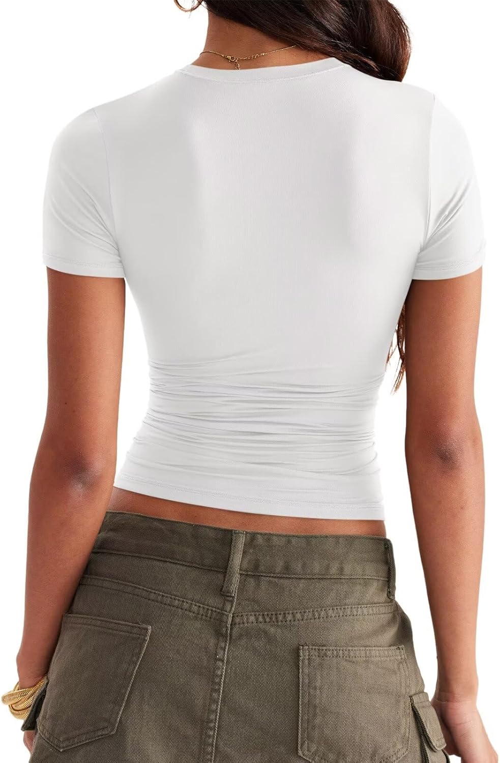 Womens Double Lined Tops Crewneck Short Sleeve Tees Basic Slim Fit T Shirts Y2K Summer Clothes 2026 - Image 5