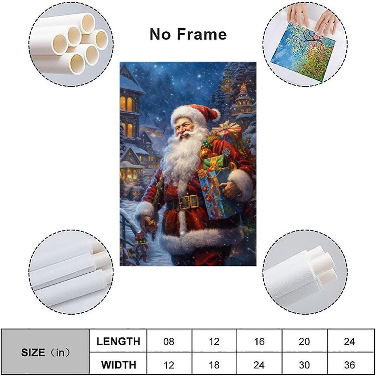 Poster Vintage Merry Christmas Père Noël Sur Toile Décoration Murale Pour Salon Chambre à Coucher 30 X 45 Cm