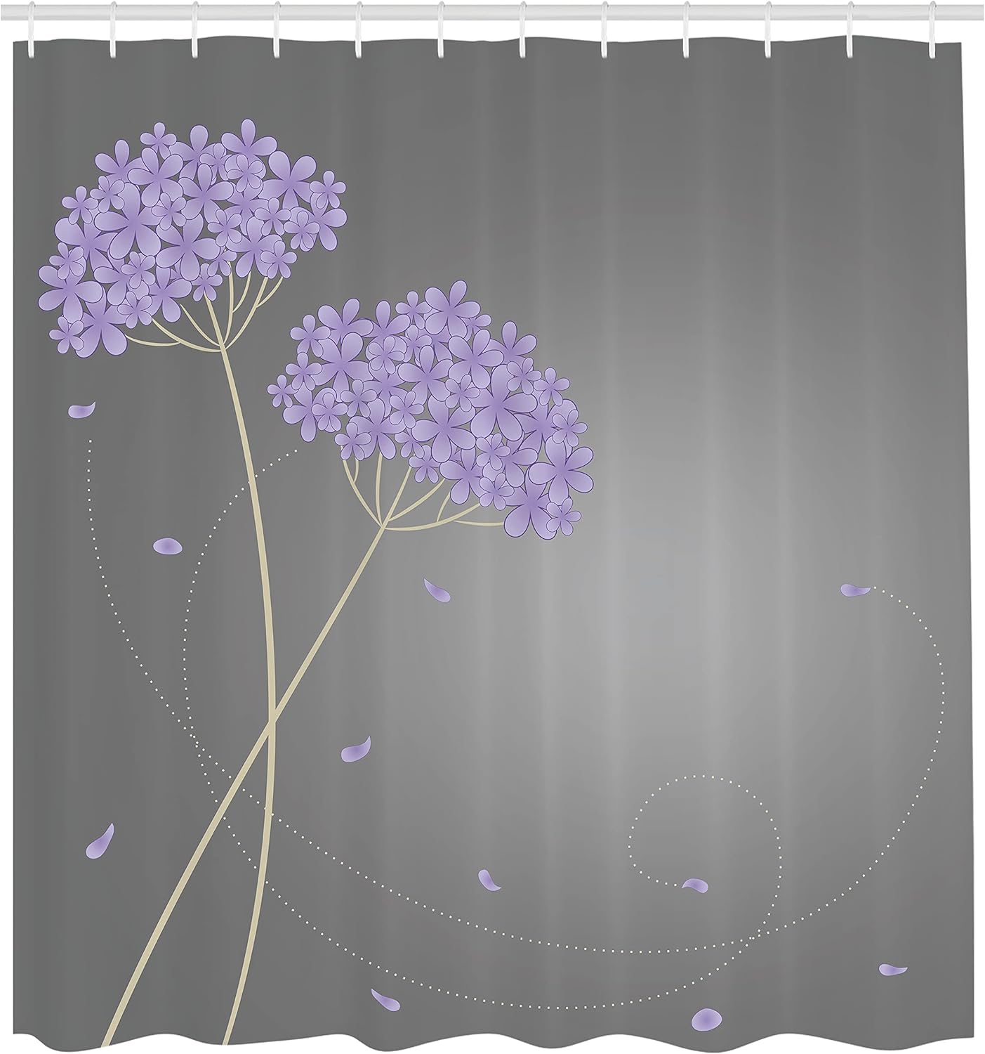 Ambesonne Allium Flower Shower Curtain, Floral Design with Swirl Lines Falling Leaves Autumn Inspired, Cloth Fabric Bathroom Decor Set with Hooks, 69" W x 70" L, Lavender Blue