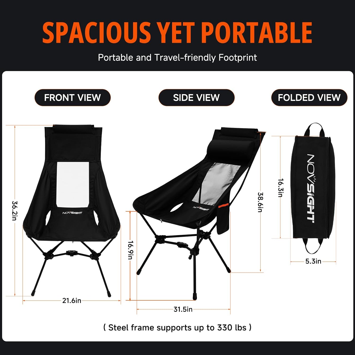 2 Pack High Back Camping Chairs with Thick Pillow Compact Camp Chair image 2