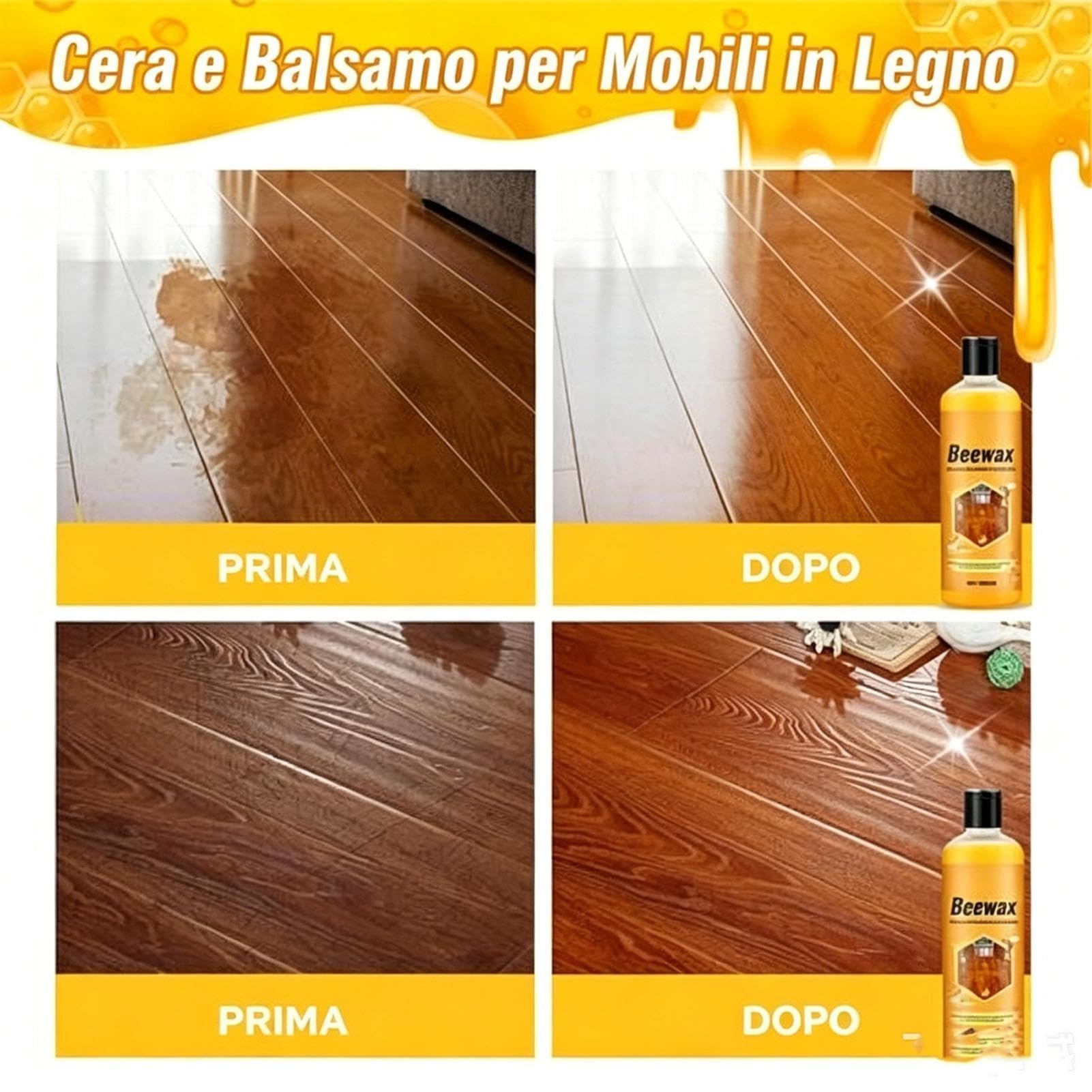 Bee's Wax Agente Lucidante Per Mobili 2pcs 100ml Con Spugna