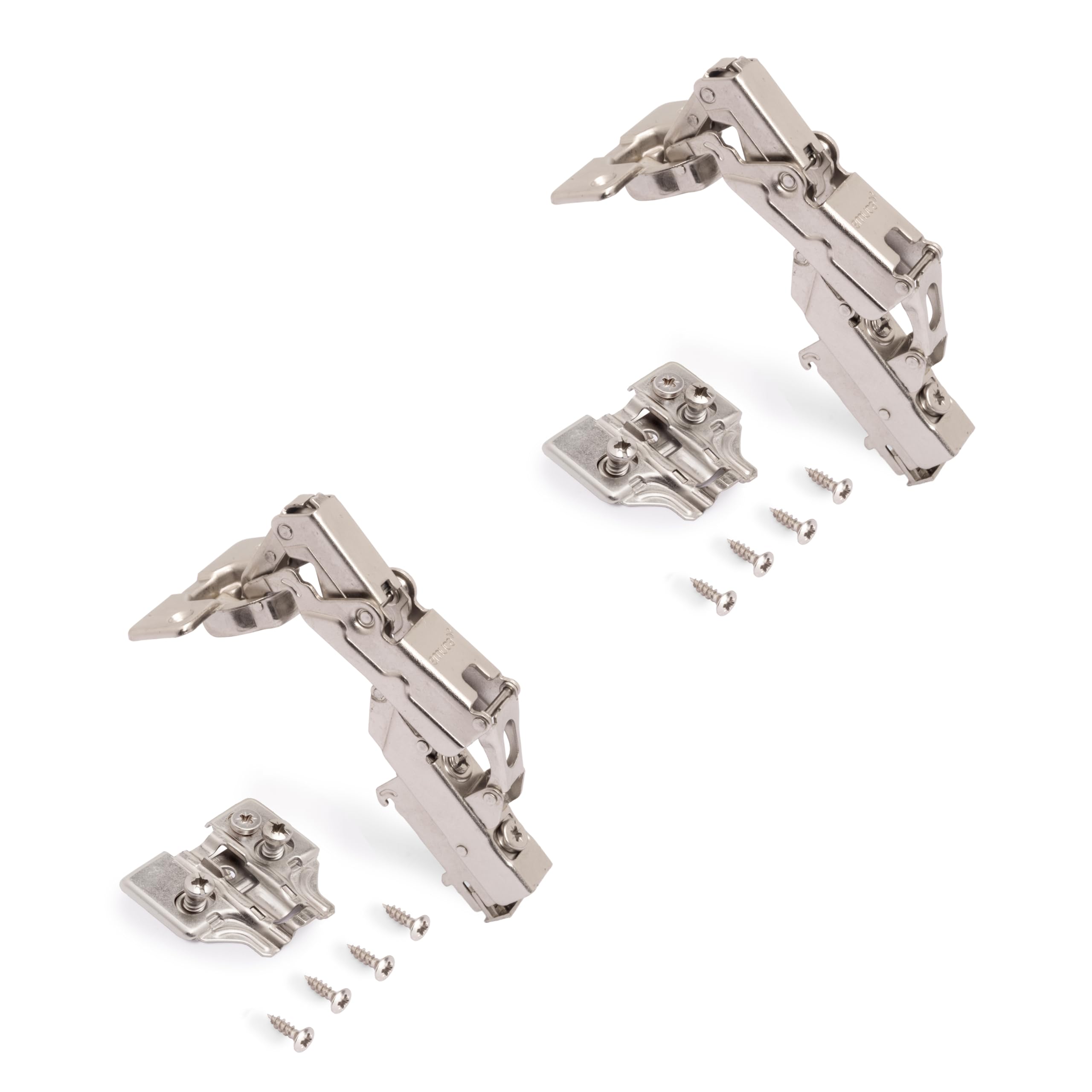 Emuca Satin Nickel (2 Un) - Pack Of 2 X91 Half Overlay Hinges Opening 165 Degrees With Soft Closing And Euro Screw-In Plates, Height 0, Steel, Nickel Plated