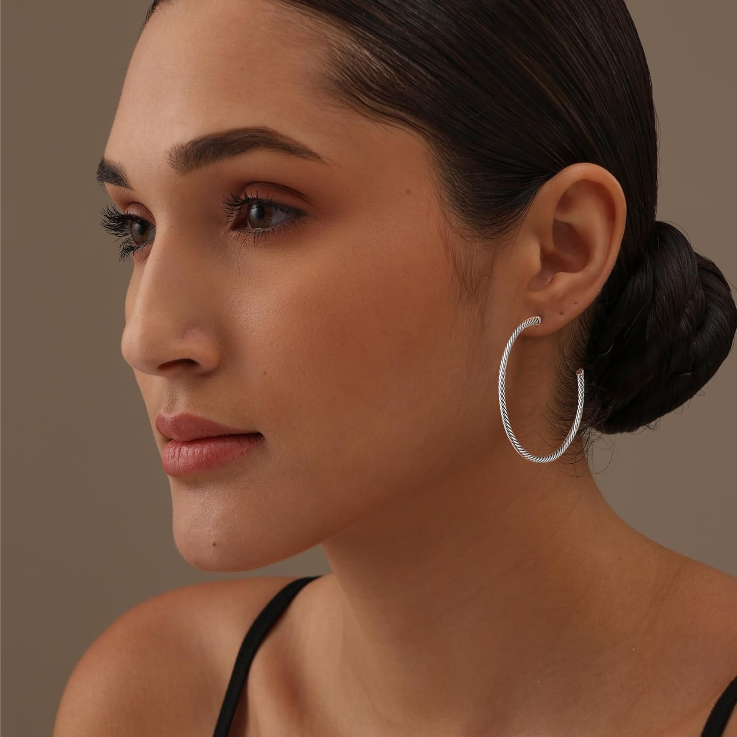 LeCalla ALL Made of 925 Sterling Silver Earrings Hoops Jewelry Medium Large Italian Gold-Plated Antique Twisted Diamond-Cut Open Half C Hoops Earring for Women - Image 2