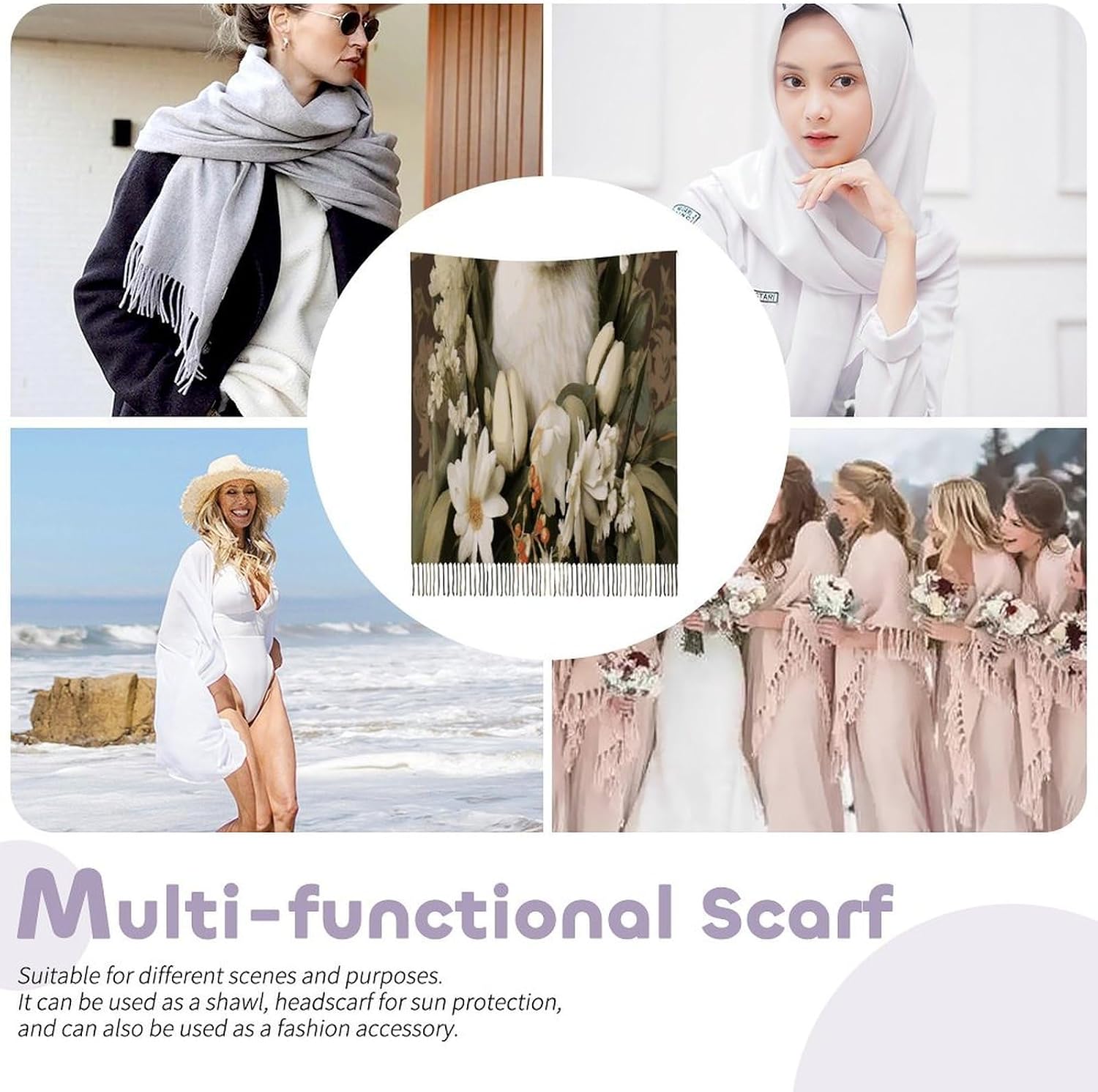 A Beautiful White Rabbit Scarf for Women Men Soft Warm Fashion Blanket Scarves Classic Cashmere Feel Scarf Long Shawl Large Scarves Cold Weather Thick Blanket Scarfs