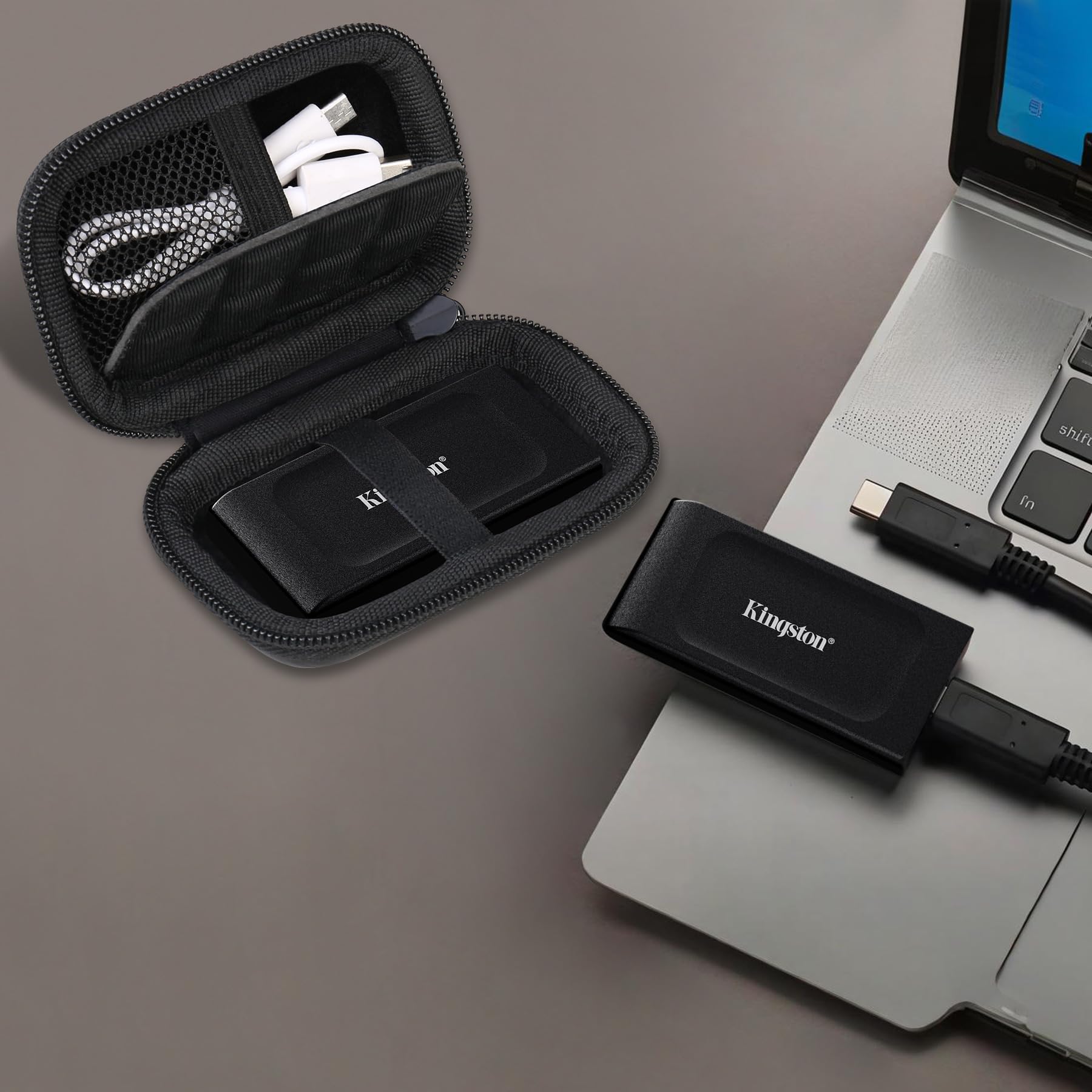 Lacdo Torby do dysków twardych dla Kingston XS1000 / XS2000 / XS1000R SSD 500GB/1TB/2TB/ Portable External Solid State Drive USB 3.2 EVA Torby do przechowywania kabli Ochronna Odporny, Czarny