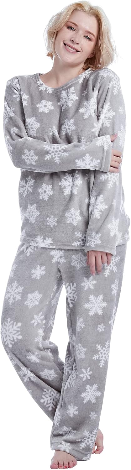 Women's Fleece Pajama Sets 2 Piece Flannel PJS Sets For Women Ultra-Soft Printed Sleepwear